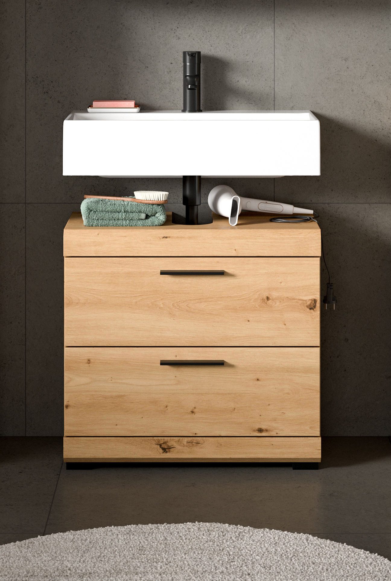 welltime Waschbeckenunterschrank SIENA, Breite 60cm, mit 2 Türen oder 2 Schubkästen, MDF-Front (1-St., TOPSELLER!, mit Siphonausschnitt 10x25 cm) in verschiedenen Farben erhältlich, Badmöbel, Badschrank, Schrank, Bad