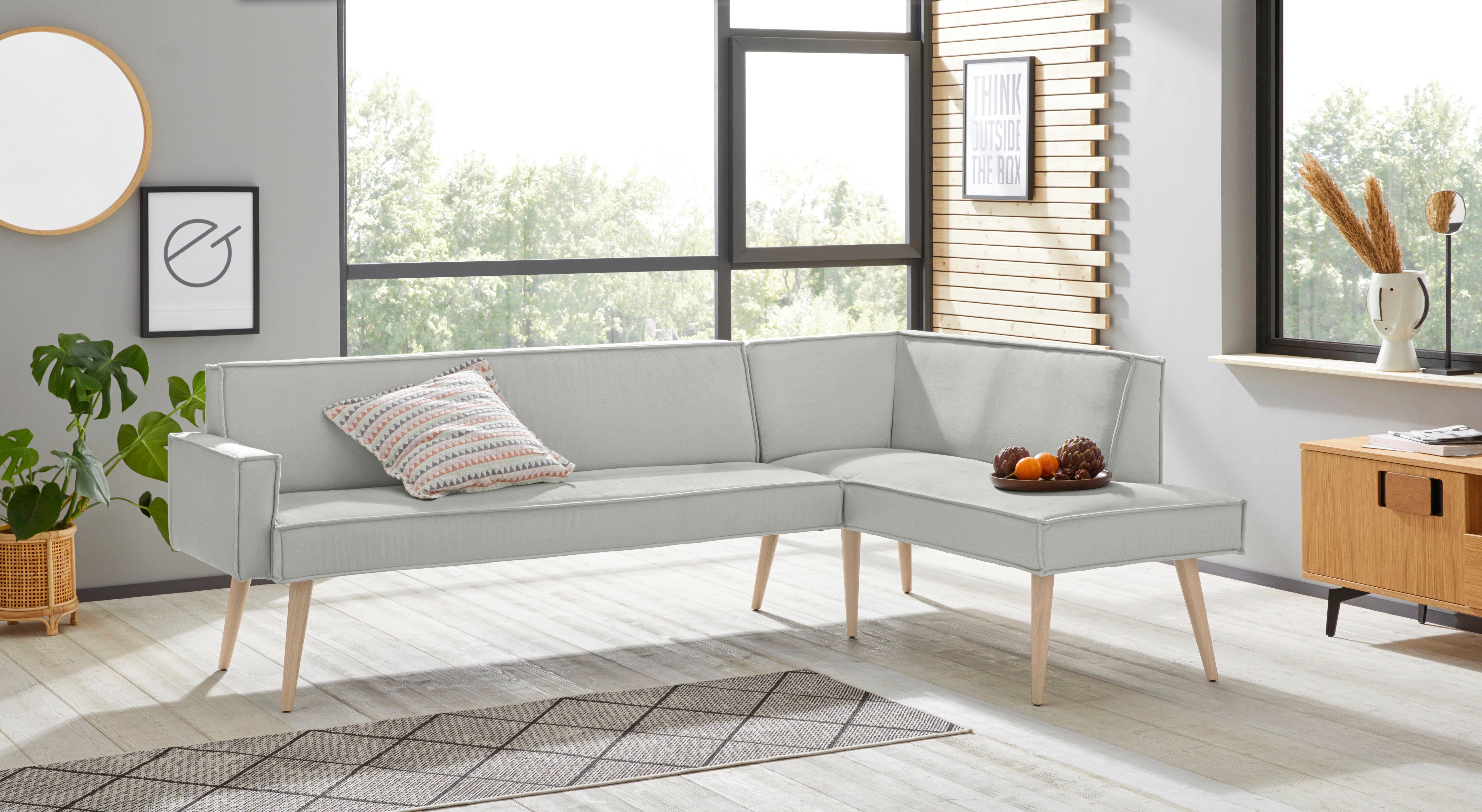 exxpo - sofa fashion Eckbank Lungo, moderne Kedernaht, bequem und elegant, hoher Holzfuß, hochwertige Detailverarbeitung, frei im Raum stellbar