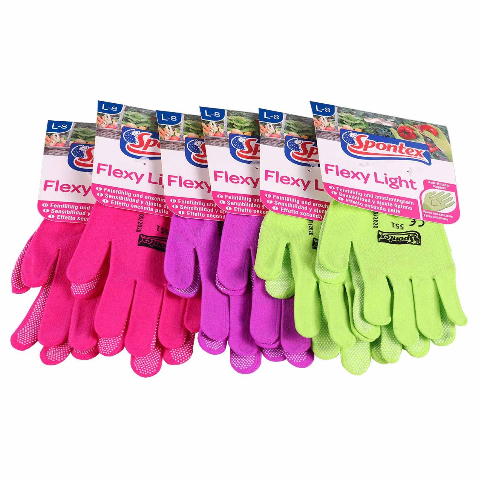 SPONTEX Mechaniker-Handschuhe Spontex Gartenhandschuhe Flexy Damenhandschuh, 6x, (Spar-Set) Gartenarbeit Light