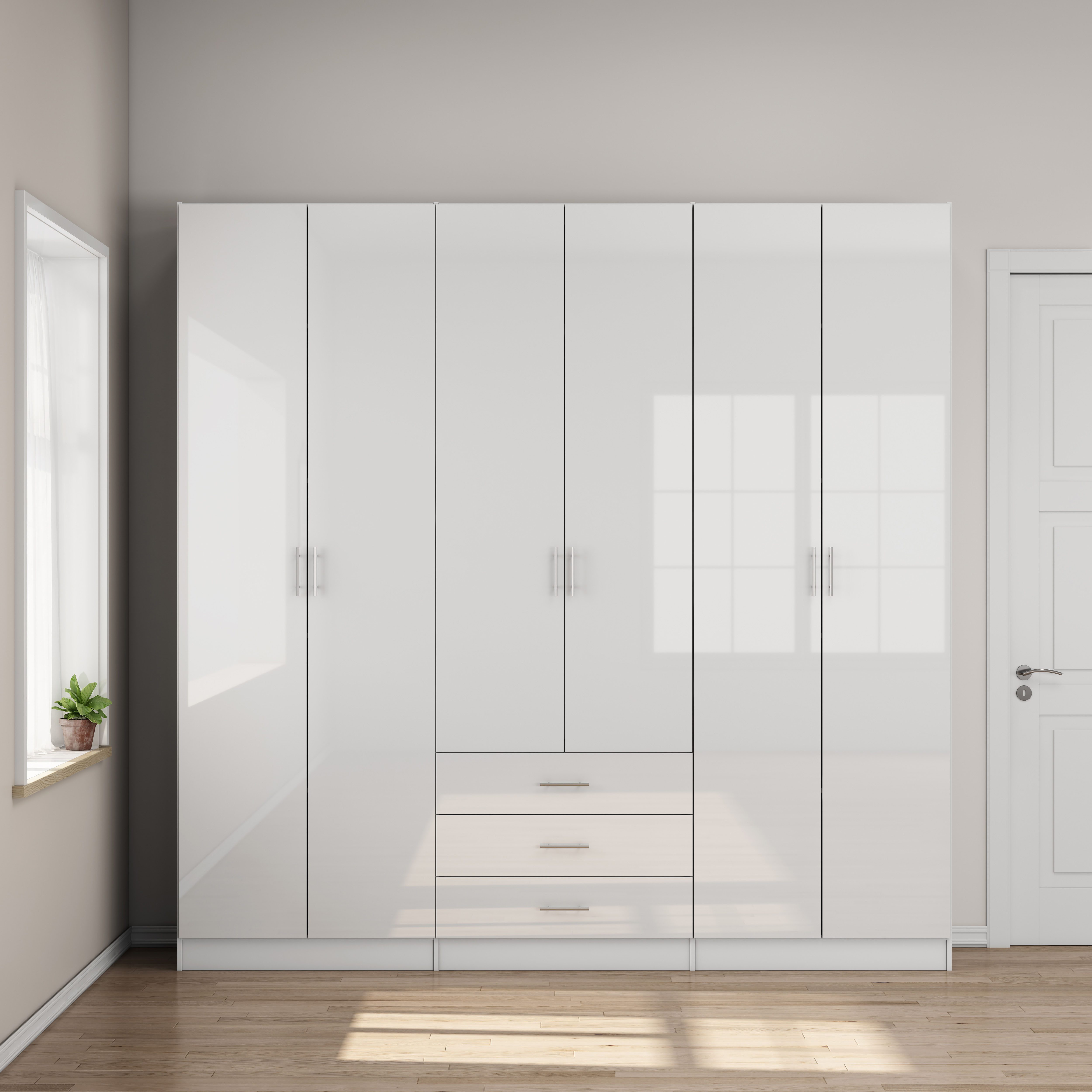 OTTO home Kleiderschrank Trento Schlafzimmerschrank Garderobe hochglanz (in 2 unterschiedlichen Schrankhöhen wählbar) Schrank mit 6 Türen und 3 Schubladen, hochglanz Fronten, Höhe 2,39m