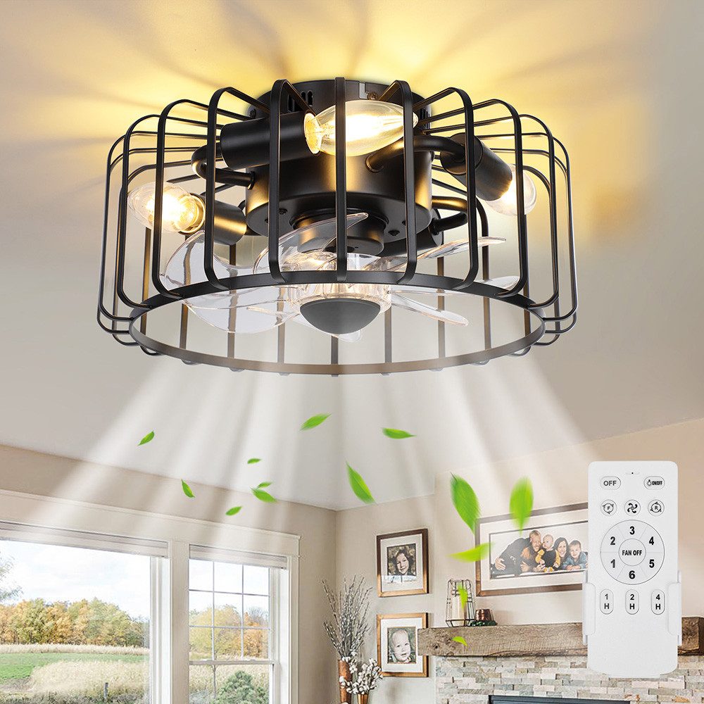 MUPOO Deckenleuchte Käfiglampe 32cm Schwarzer Deckenventilator günstig online kaufen
