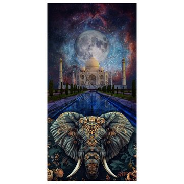 wandmotiv24 Türtapete Elefant, Taj Mahal, blau, glatt, Fototapete, Wandtapete, Motivtapete, matt, selbstklebende Dekorfolie