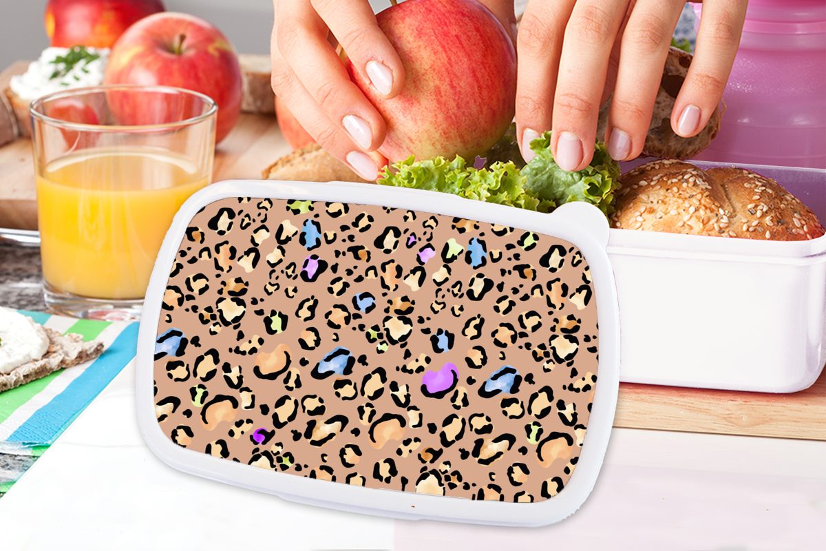Lunchbox Brotbox für weiß - und und Jungs - Brotdose, Kunststoff, Muster, für MuchoWow Regenbogen Mädchen Erwachsene, Pantherdruck (2-tlg), Kinder