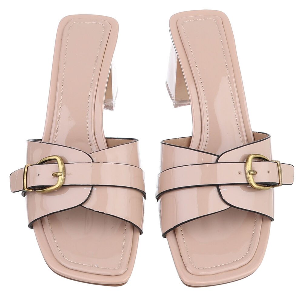 Ital-Design Damen Sandalette mit Blockabsatz und Schnalle Pantolette (92002612) Blockabsatz Pantoletten in Beige – Bild 4 von 5