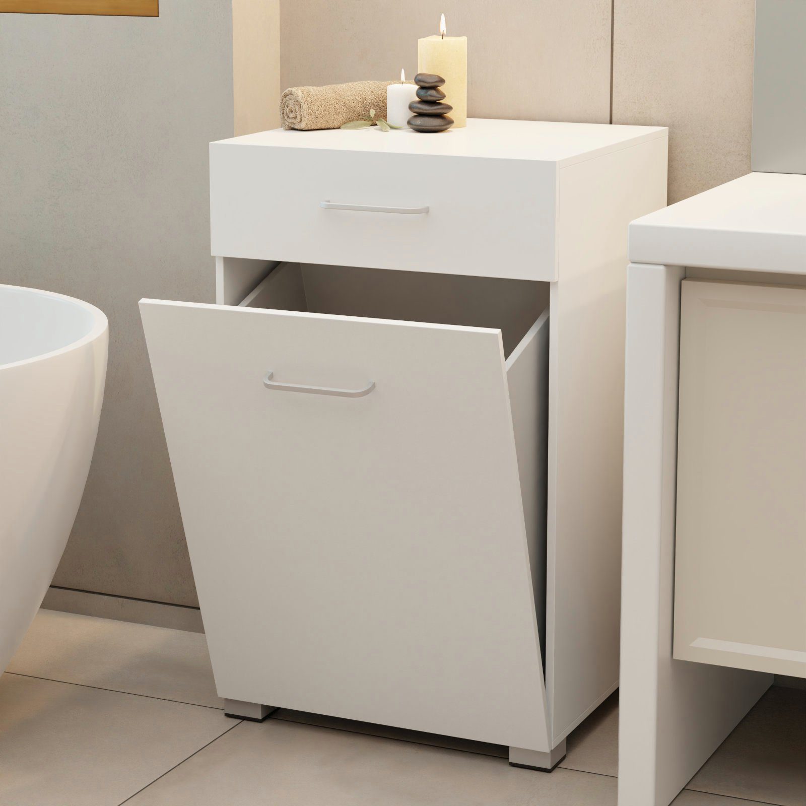 HAGO Wäscheschrank Badezimmerschrank Wäscheschrank Wäschekorb Schublade Sta günstig online kaufen