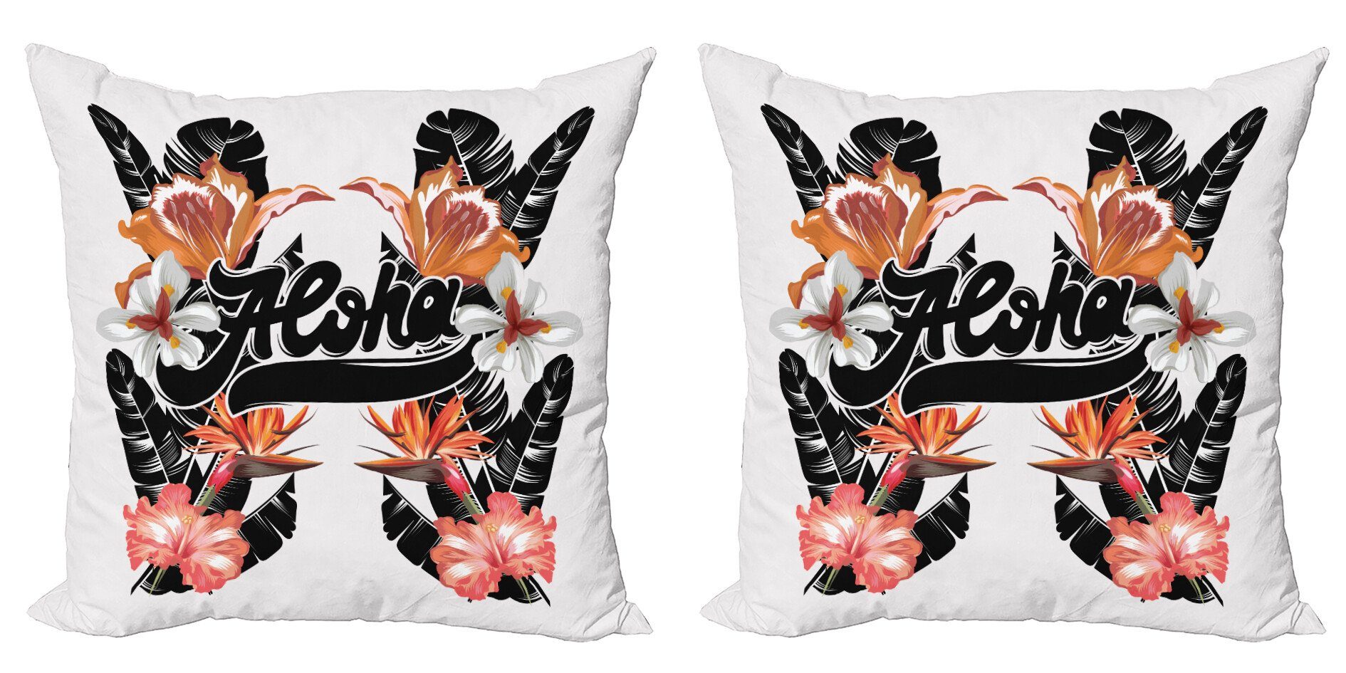 Kissenbezüge Modern Accent Doppelseitiger Digitaldruck, Abakuhaus (2 Stück), Aloha Kalligraphie Blumen Blätter