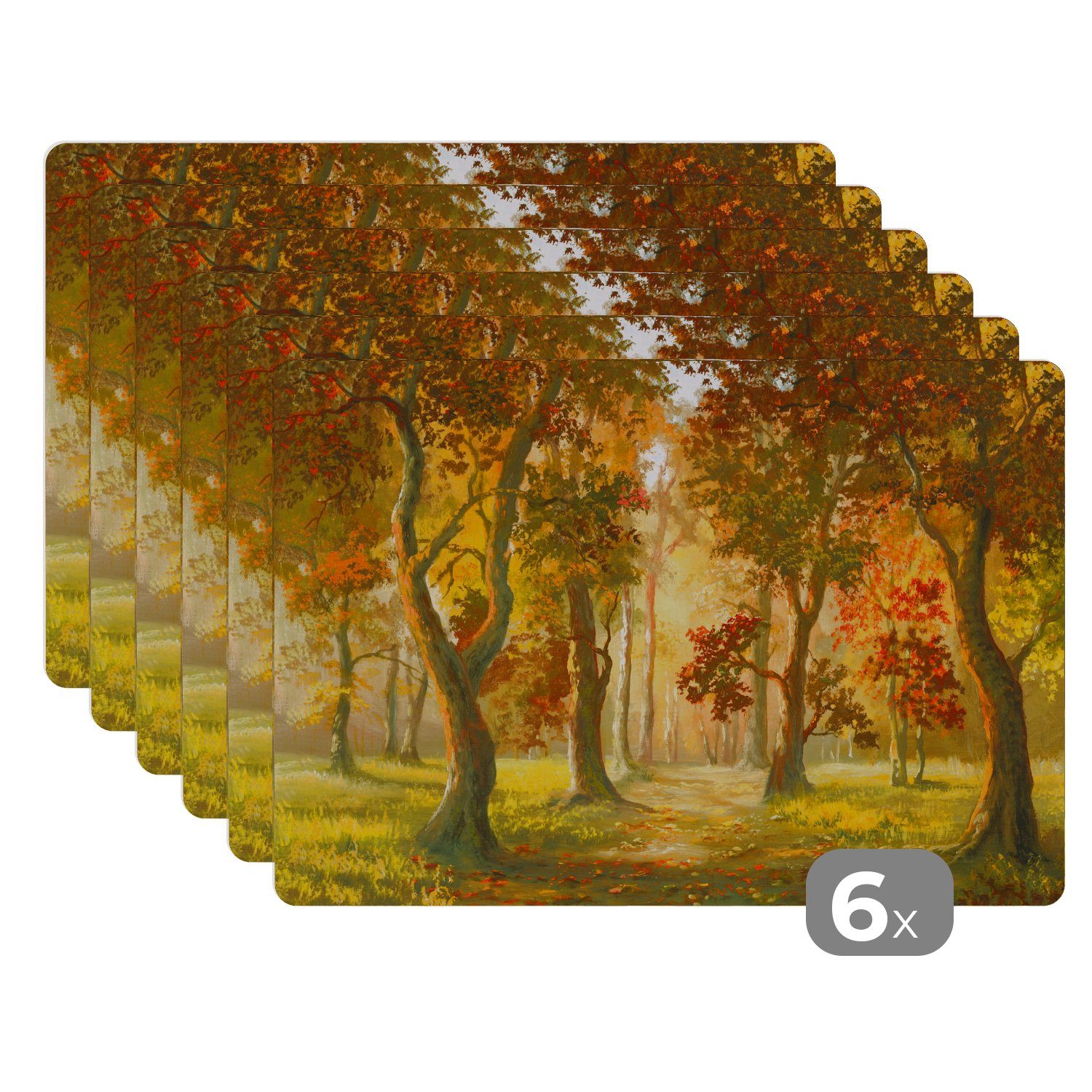 Platzdecken, Tischmatten, Waldes Schmutzabweisend Eine Platzset, in Herbstsonne, Platzset, eines MuchoWow, Platzmatte, der Illustration (6-St),