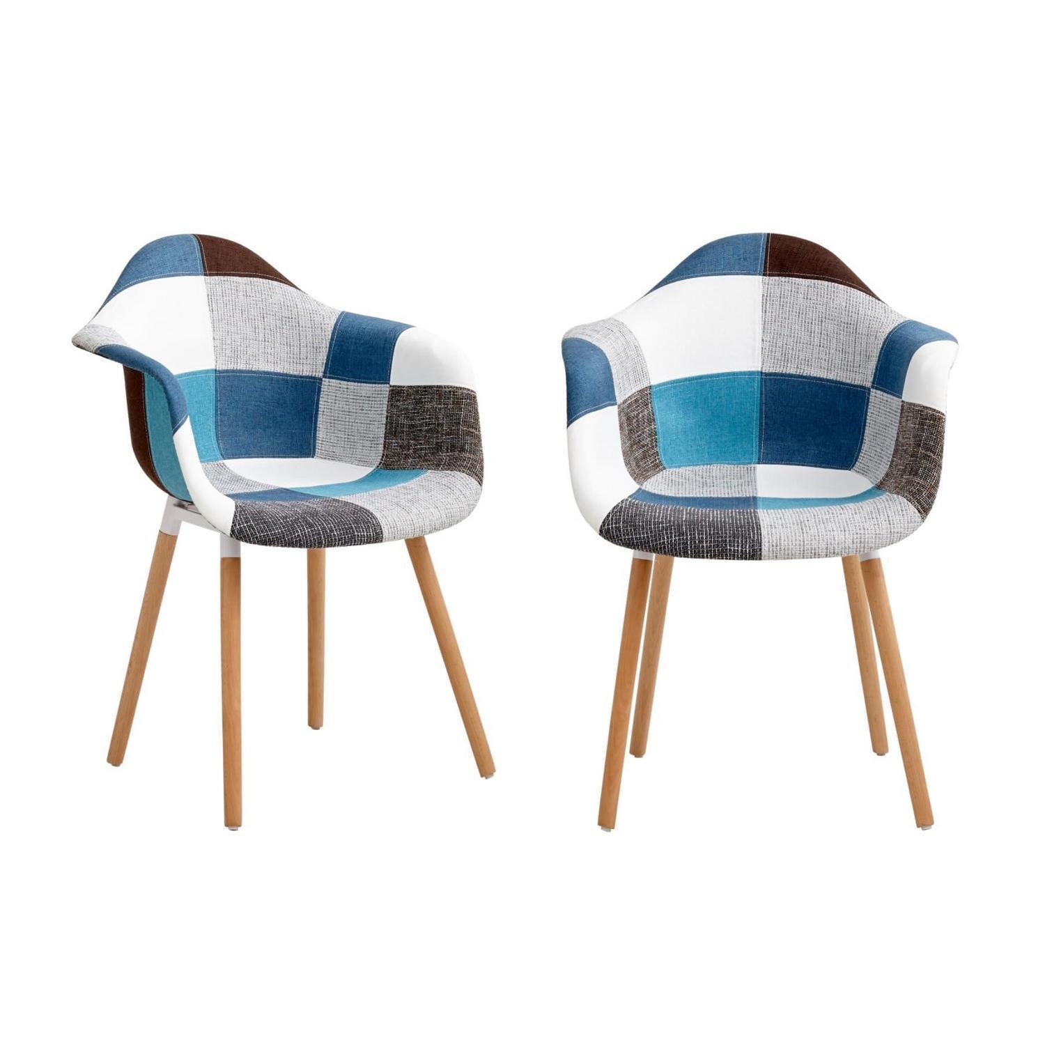 LuxusKollektion Esszimmerstuhl Esszimmerstühle Patchwork Armlehnen Buchenholz A5 2 Stühle A5-blau