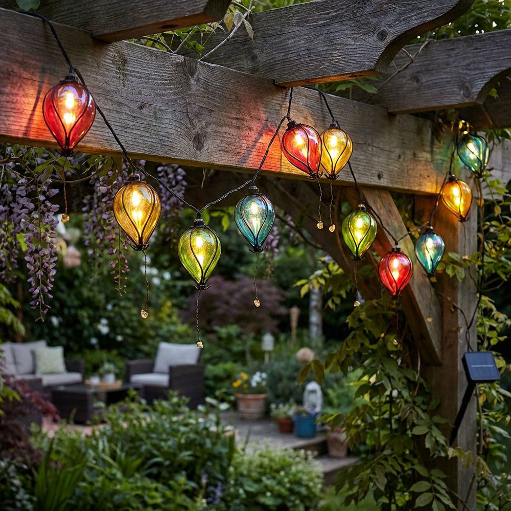 Haushalt International LED Solarleuchte, LED-Leuchtmittel fest verbaut, Farbig, Warmweiß, Solarleuchte LED Lichterkette Ballon bunt Außenleuchte L 390 cm