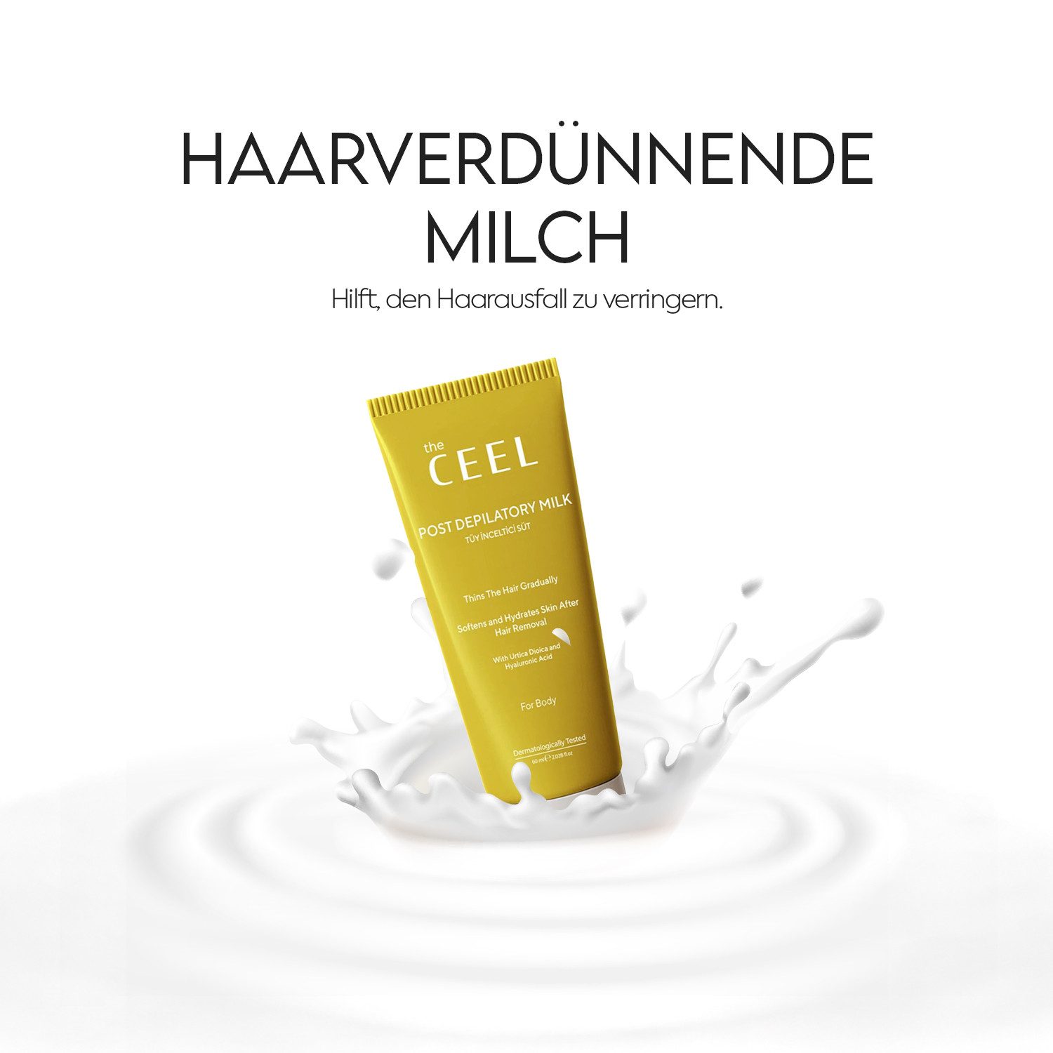 THE CEEL Körpercreme Körpercreme – Haarverfeinernde und feuchtigkeitsspendende Creme 60 ml, Milch, Mit Brennnessel- und Hyaluronsäure-Extrakt