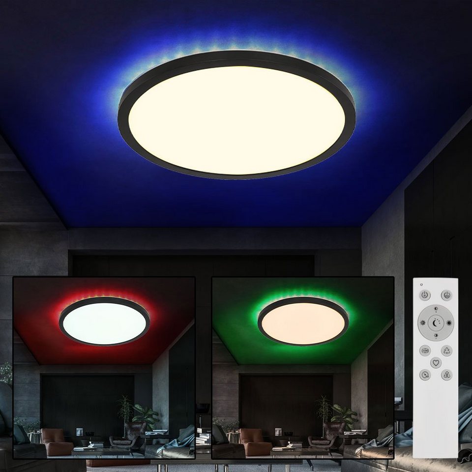 etc-shop LED Deckenleuchte, Deckenleuchte Schlafzimmerlampe LED Dimmbar RGB  Nachtlicht