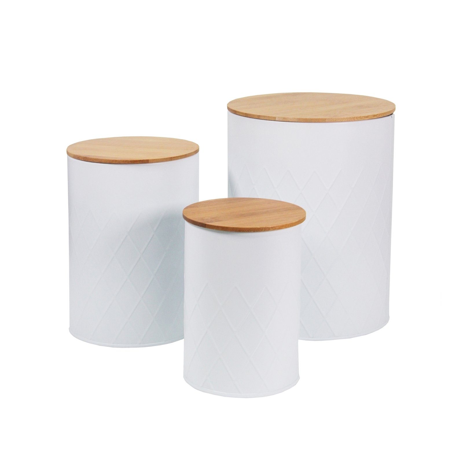 Neuetischkultur Vorratsdose Vorratsdosen 3er-Set weiß mit Holzdeckel, Eisen, (Set, 3-tlg), aus Metall 3 Größen