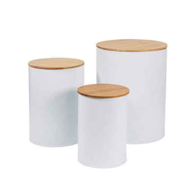 Neuetischkultur Vorratsdose Vorratsdosen 3er-Set weiß mit Holzdeckel, Eisen, (Set, 3-tlg., 3 Vorratsdosen), aus Metall 3 Größen