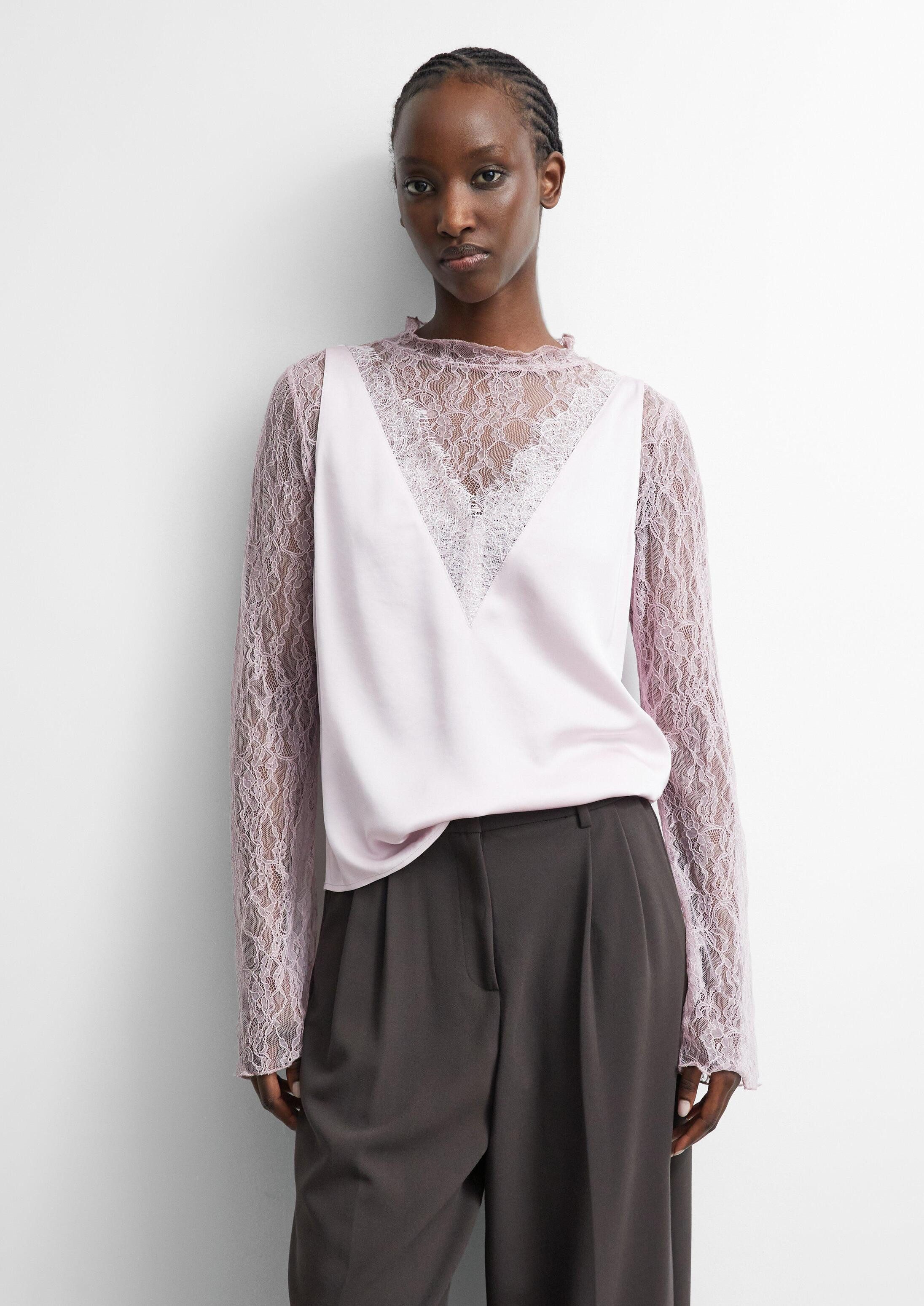 comma Blusentop Bluse Satintop mit Spitze