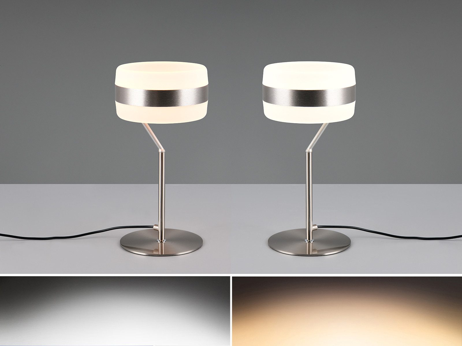 TRIO Leuchten LED Nachttischlampe, Dimmfunktion Lichttemperatur einstellbar, LED fest integriert, Warmweiß, Neutralweiß, 2er Set funktionale Designer Tischlampen dimmbar, Höhe 30cm