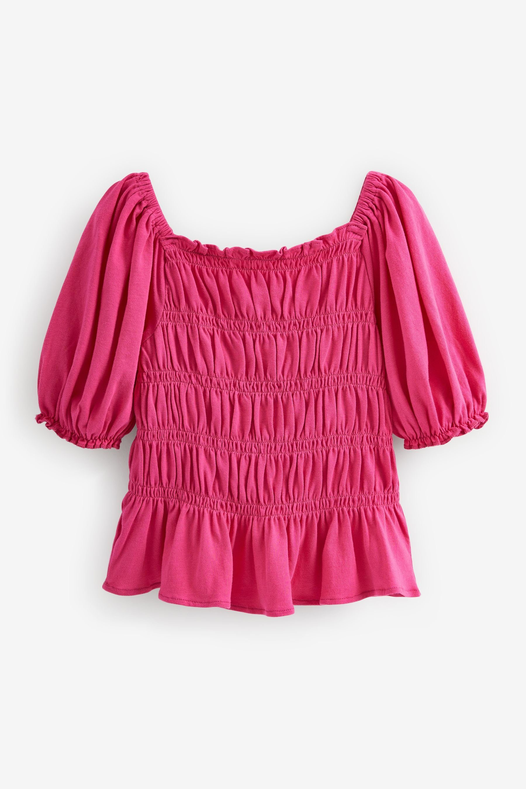 Next T-Shirt Gesmoktes Oberteil mit Puffärmeln (1-tlg) Pink