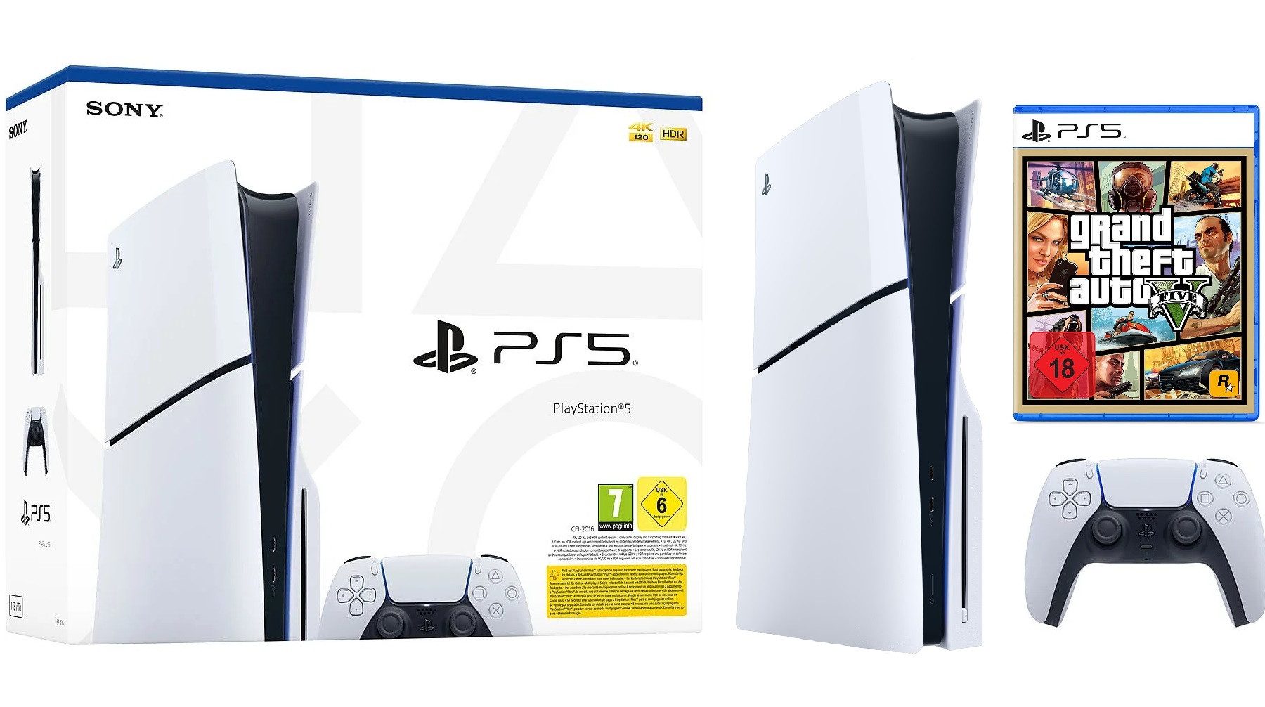 Playstation Playstation 5 Slim Disk Laufwerk + GTA V Spiel Bundle 1TB