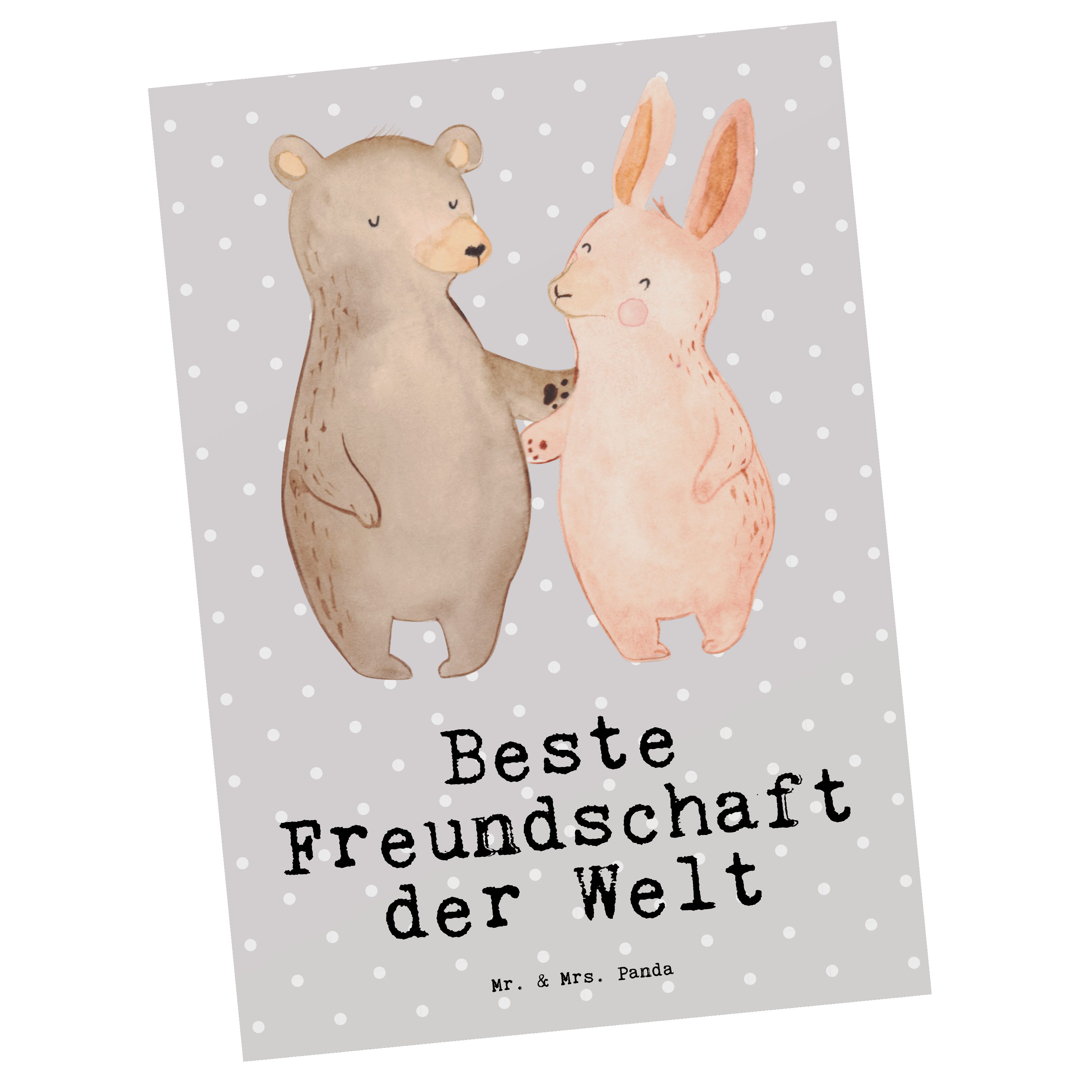 Mr. & Mrs. Panda Postkarte Hase Beste Freundschaft der Welt - Grau Pastell - Geschenk, Freunde