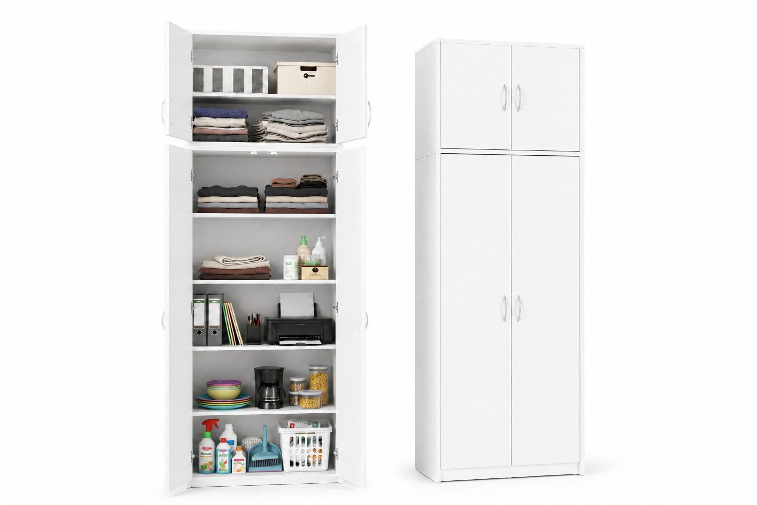 Home Collective Mehrzweckschrank Kleiderschrank Regal 74cm breit 180cm hoch Aktenschrank (mit oberer Ablage Schrank Organizer aus Holz für Schlafzimmer Flur Keller Büro) mit vier Einlegeböden, Haushaltsschrank in weiß