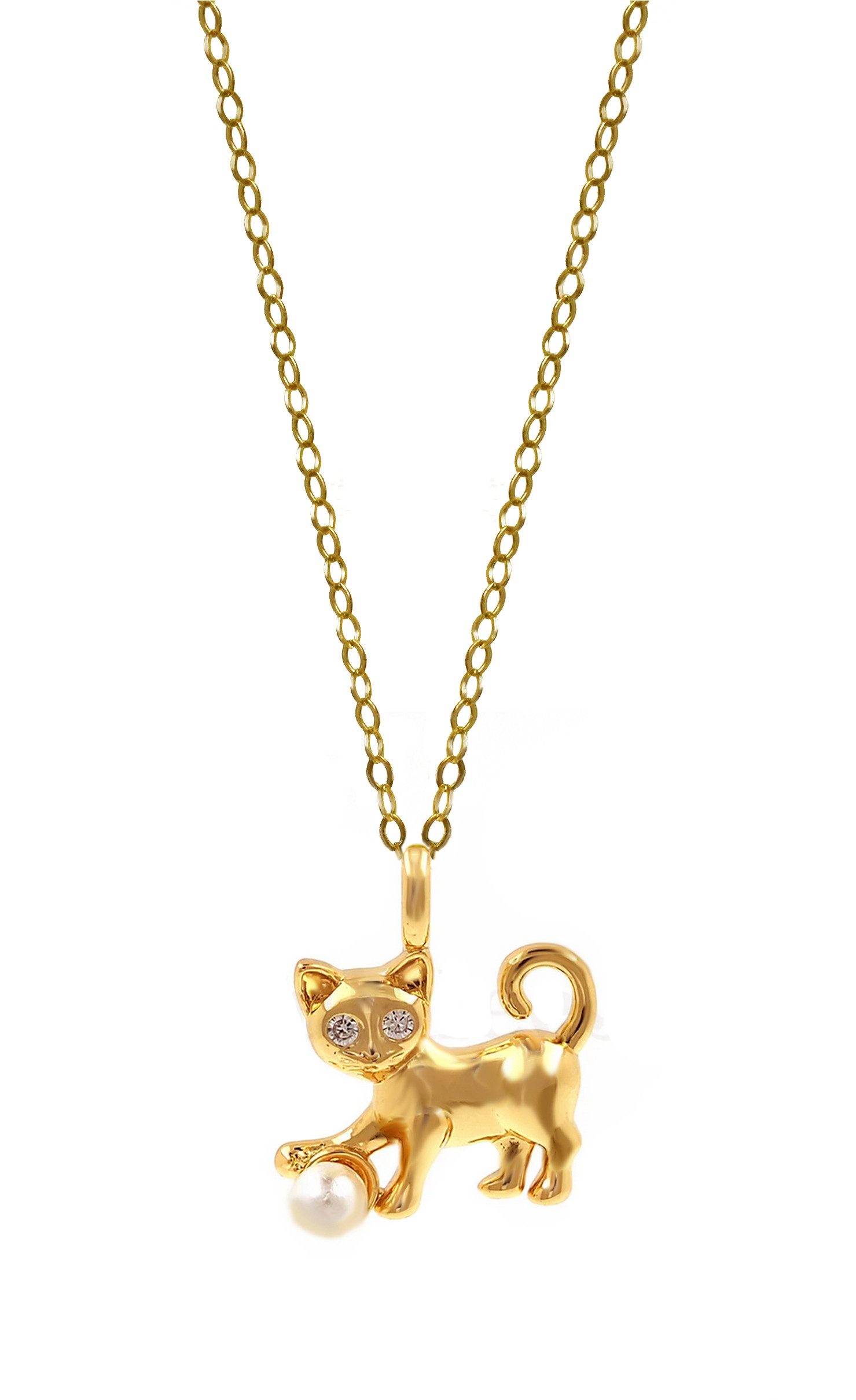 Edellis Kette mit Anhänger Charm Halskette süße Perlen Katze aus 14 Karat Gold Gefüllt Anhänger (1-tlg)