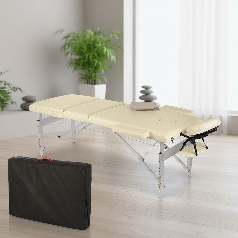 Melko Massageliege Massagebank Aluminium 3 Zonen 12,5 KG M01 Therapieliege klappbar (Set, mit Transporttasche), Extra dicke und bequeme Polsterung für optimalen Liegekomfort