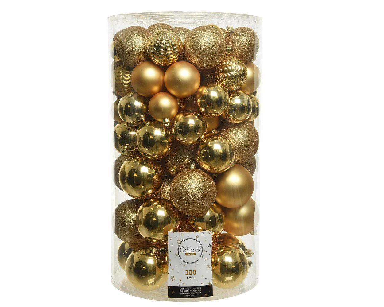 100er hellgold, Decoris Set Weihnachtsbaumkugel, decorations Mix Kunststoff season 4-8cm Weihnachtskugeln