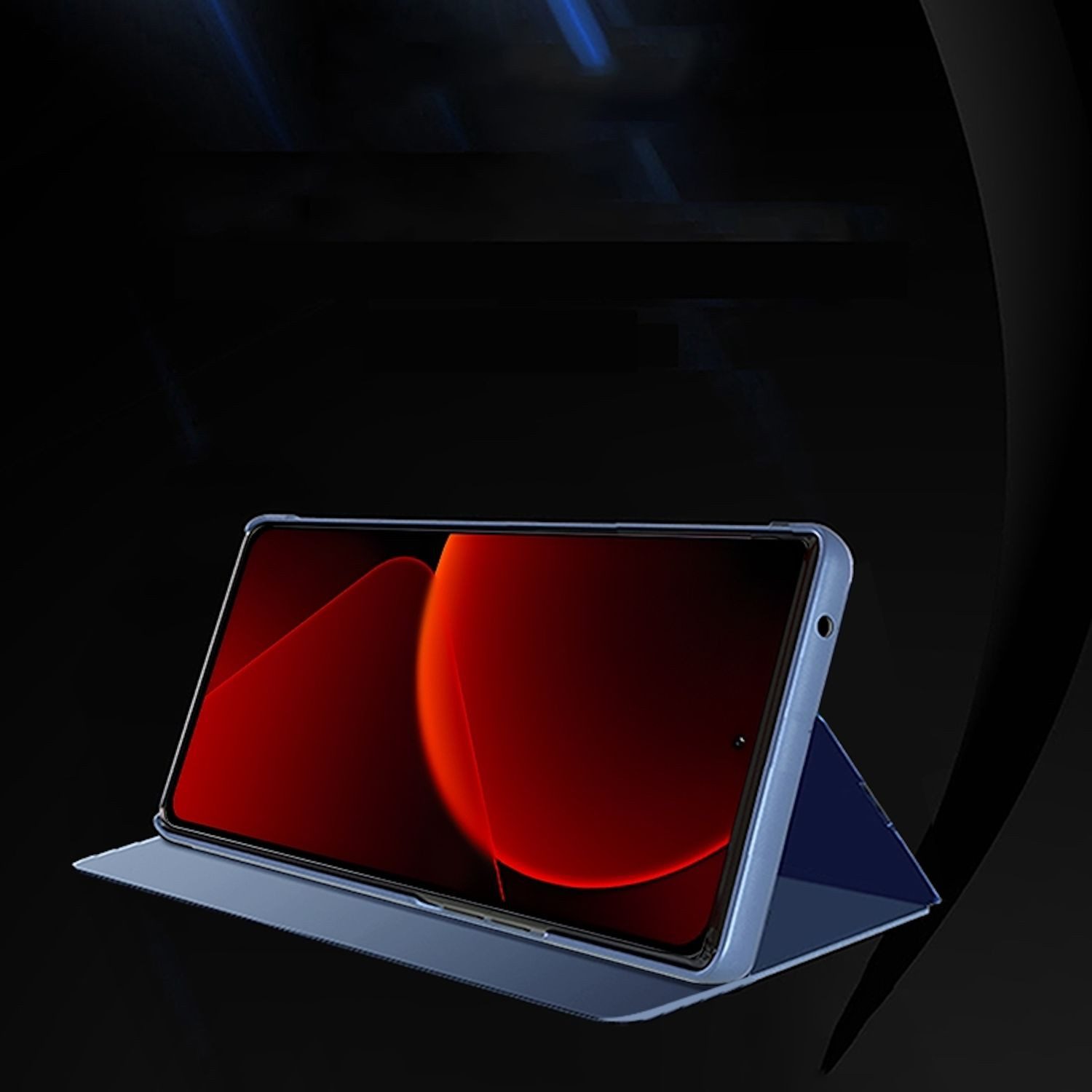 Wigento Handyhülle Für Xiaomi 14T Pro View Spiegel Smart Wake UP Funktion Hülle Gold, Elektroplattiertes Spiegel-Design, horizontaler Klappständer