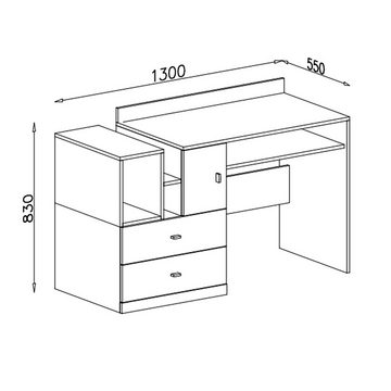 Lomadox Schreibtisch MIJAS-133, Computertisch laptoptisch modern in weiß mit türkis