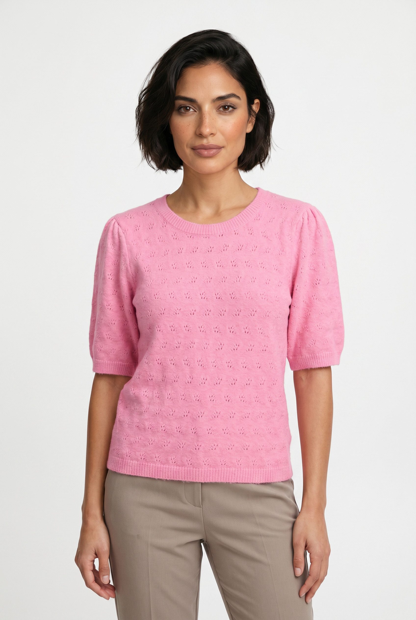 Vero Moda Kurzarmpullover VMDOFFY STITCH 2/4 O-NECK PULLOVER NOOS Materialmix, regular fit
