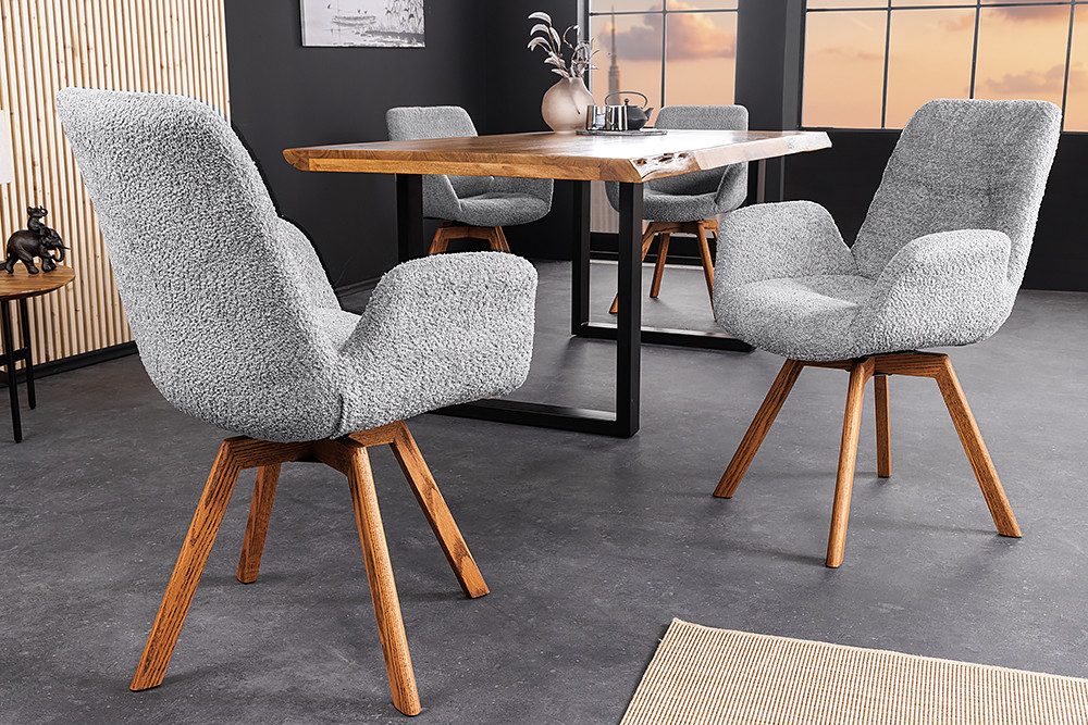 riess-ambiente Polsterstuhl BALTIC grau/natur - Bouclé, Eiche-Massivholz, 360° drehbar, Armlehnen (Einzelartikel, 1 St), Luxuriöser Teddystoff- ideal für Ess-,  – Bild 4 von 5