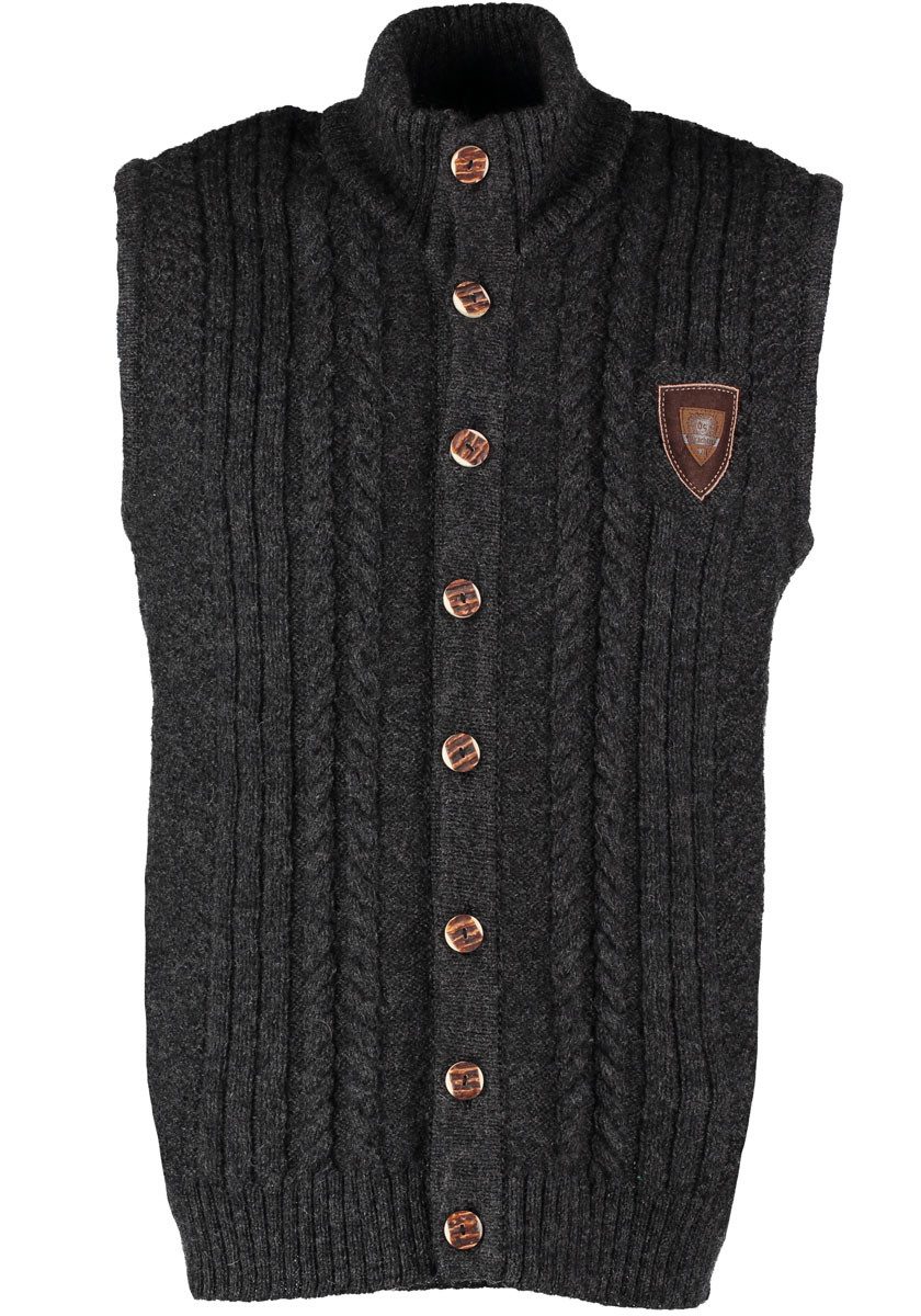 OS Trachten Strickweste Voriko Regular Fit, ärmellos, Stehkragen, Lederembl günstig online kaufen