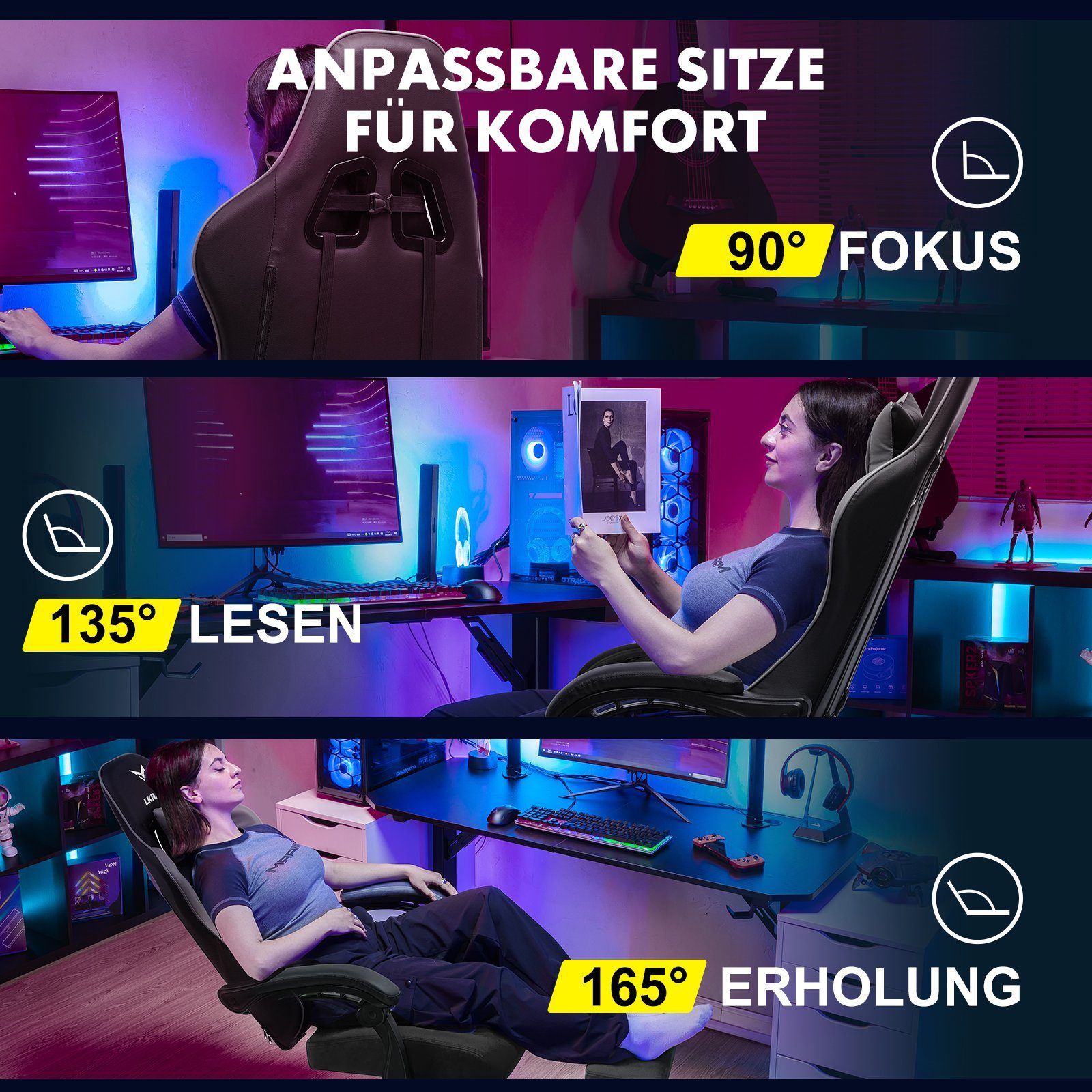 GTPLAYER Gaming-Stuhl mit Fußstütze und Massage-Lendenkissen günstig online kaufen