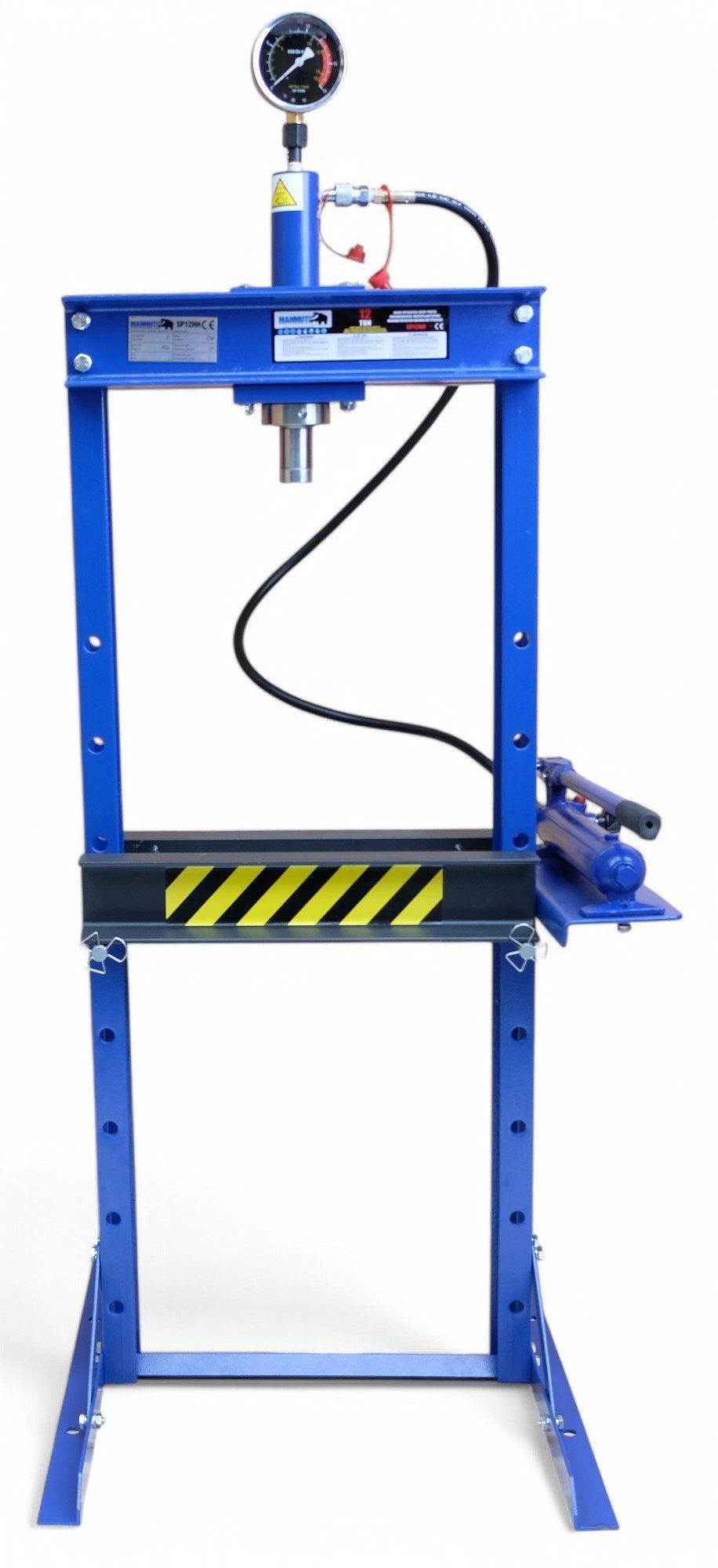 DeTec. Werkstattpresse 12t manuelle Industriepresse Hydraulikpresse Handpumpe mit Manometer, max. 12,00 in t