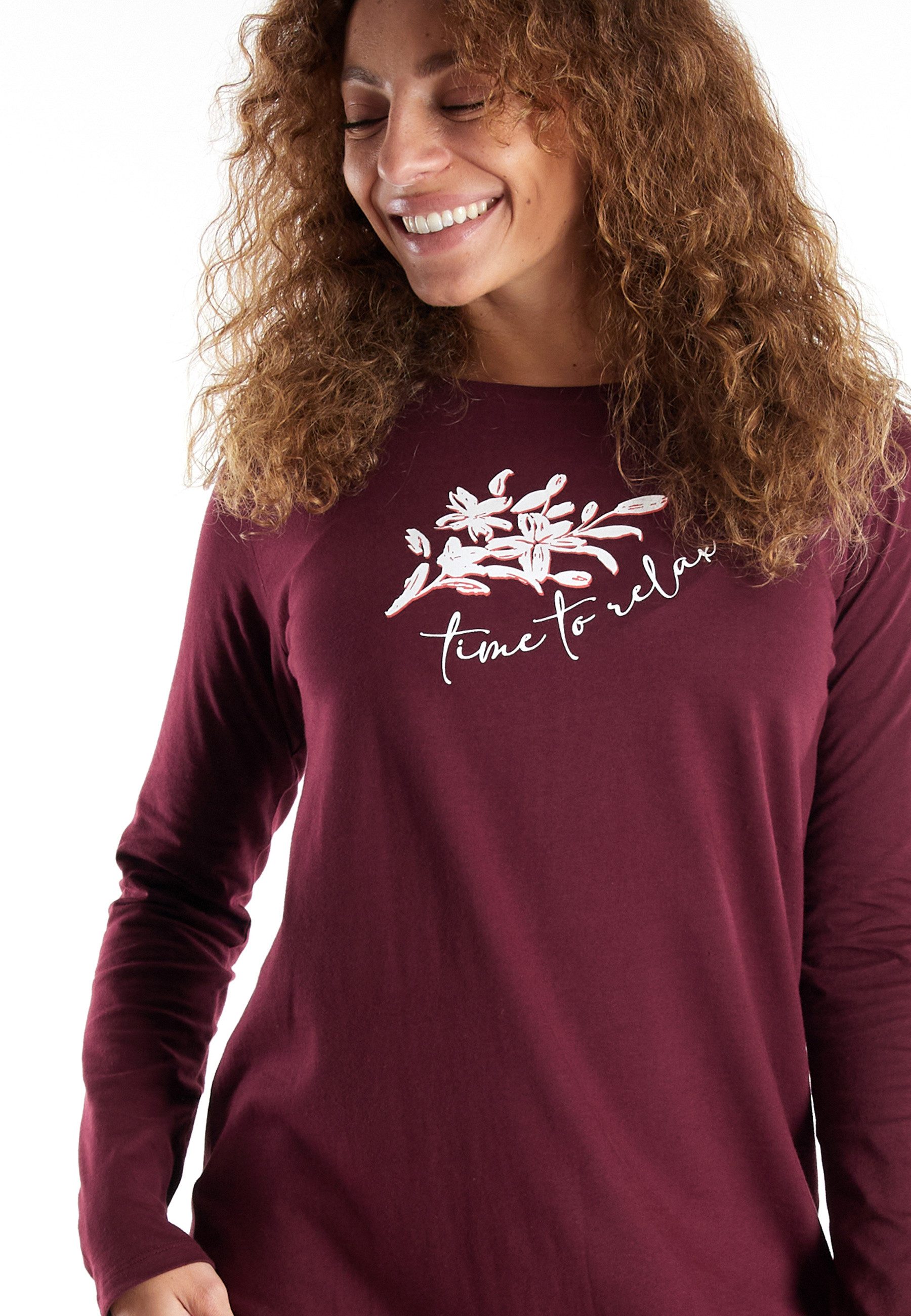 GÖTZBURG Nachthemd Chania knielang, Langarm, Rundhalsausschnitt, mit Druck, weich, Baumwolle