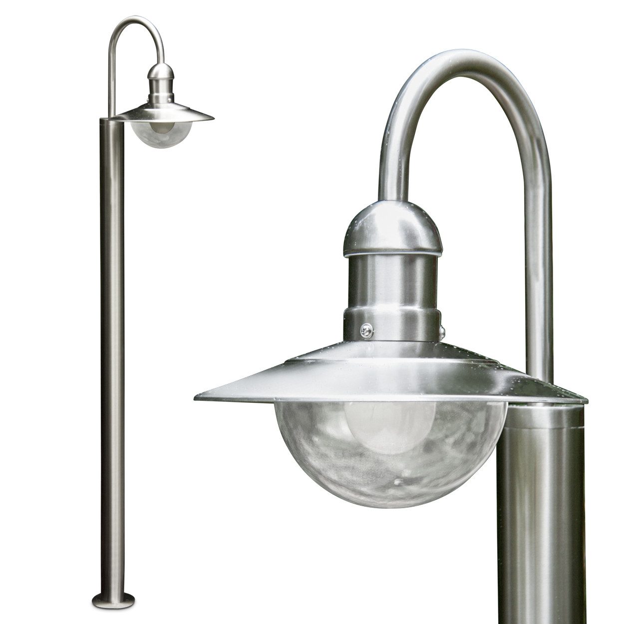 hofstein Außen-Stehlampe »Verna« Außenleuchte Stehleuchte aus Edelstahl in modernem Design, ohne Leuchtmittel, mit Lampenschirmen Glas, Gartenlampe mit E27, IP44