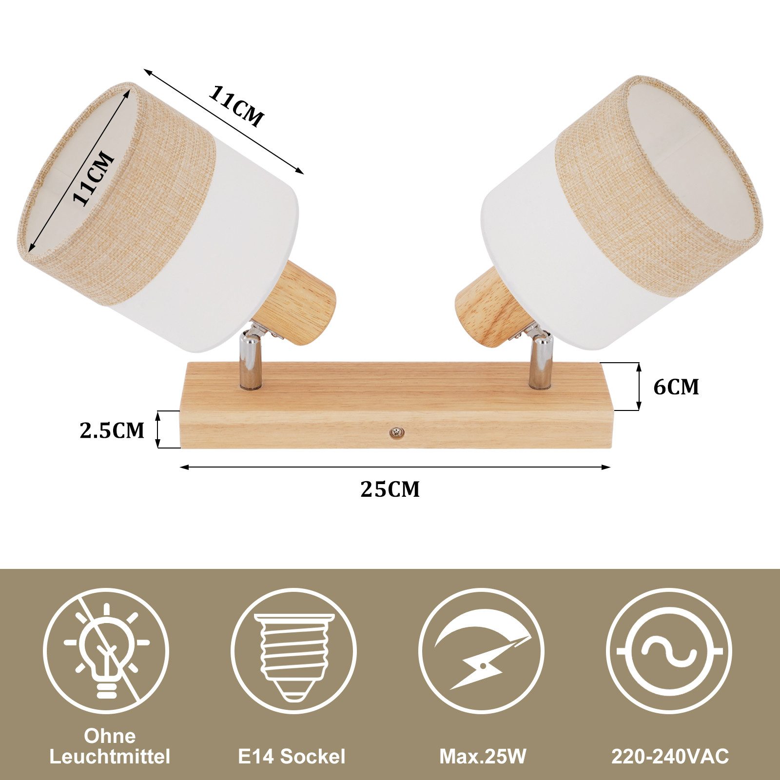 Nettlife Deckenstrahler Wohnzimmer Holz 1/2/3/4 Flammig E14 Vintage Deckenleuchte Deckenspot, LED wechselbar, perfekt für Flur, Wohnzimmer, Schlafzimmer, Esszimmer