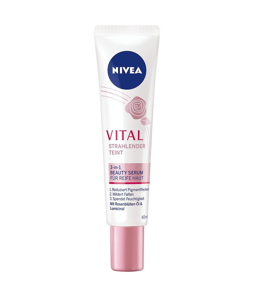 Nivea Gesichtsserum Vital Strahlender Teint 3in1 Beauty Rosenblüten-Öl Lumicinol, 1-tlg., 40 ml