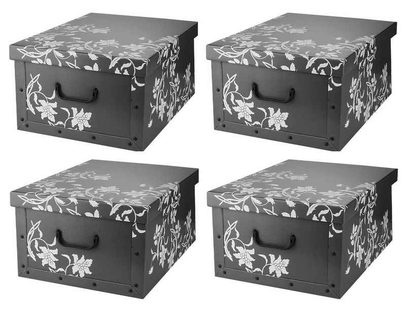 Home4You Aufbewahrungsbox, Aufbewahrungsbox, 4er Set, Grau, B 52 x T 40 cm, (4 St), mit Deckel