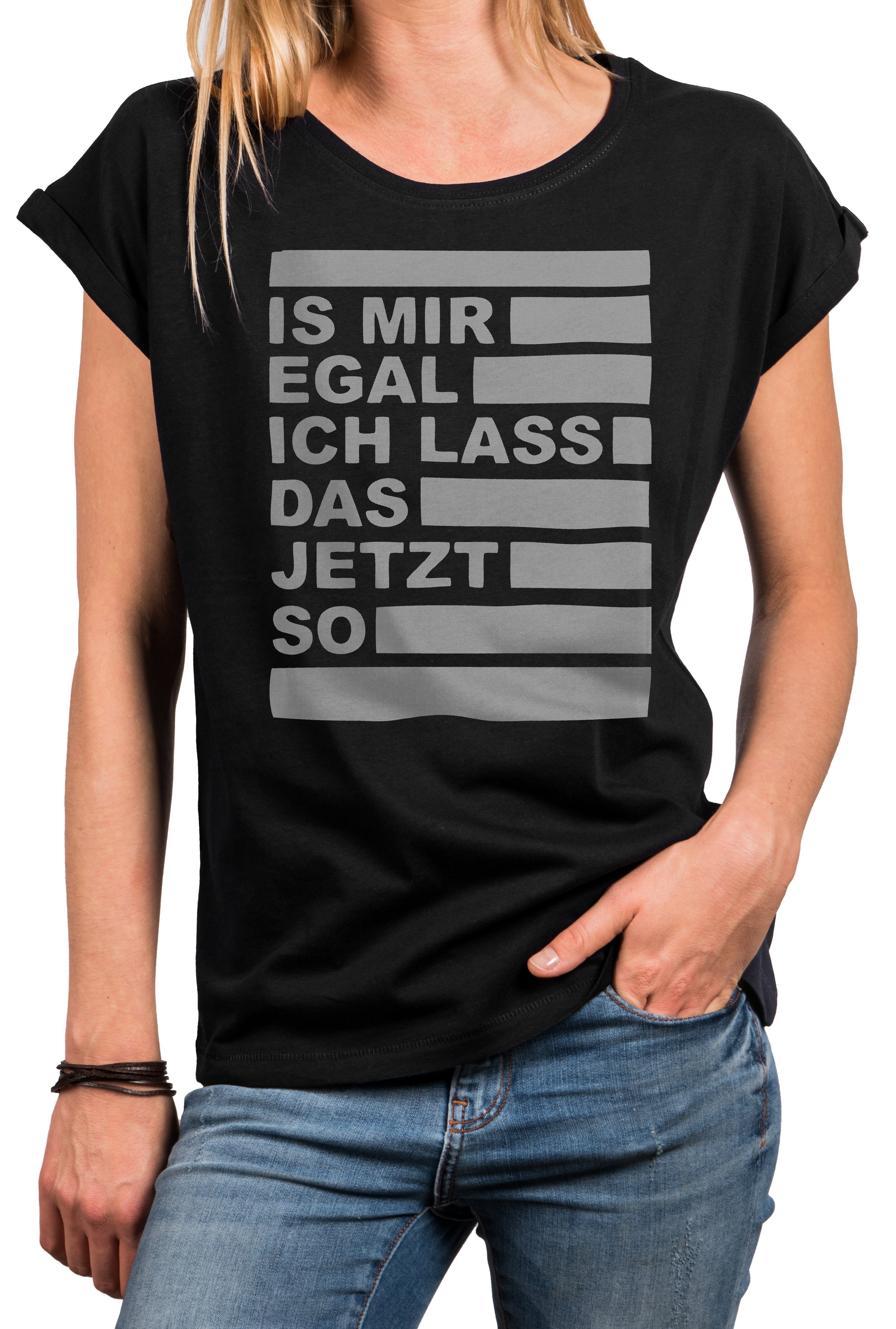 MAKAYA Oversize-Shirt Damen T-Shirts mit den witzigsten Sprüchen - Is mir egal - Sommer Top (Kurzarm, Schwarz, Grau, Blau) Baumwolle, große Größen