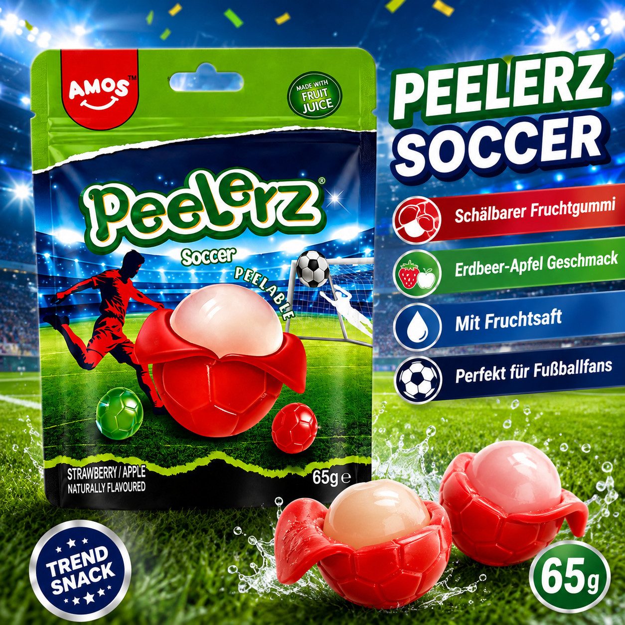 AMOS Süßigkeit AMOS Peelerz Fußball-Fruchtgummi – 3 Varianten – Candy & Bar