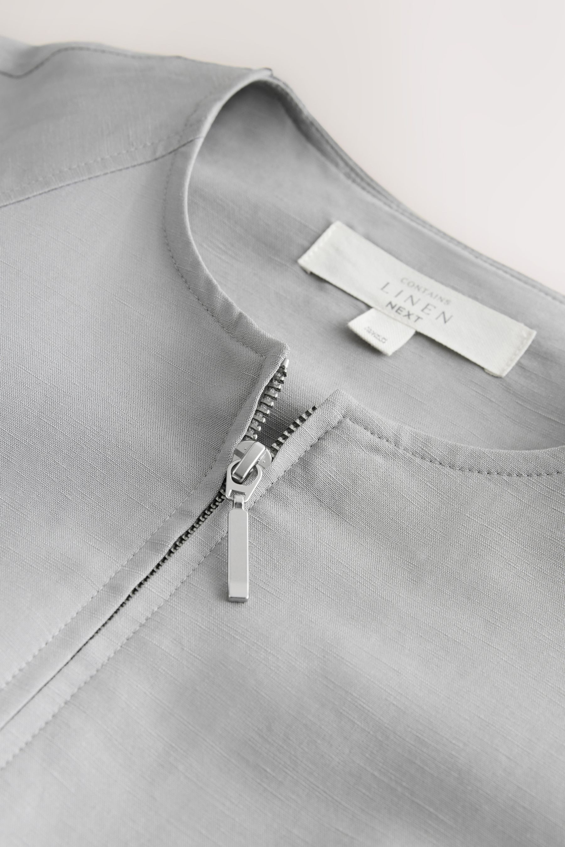 Next Bomberjacke Kragenlose Bomberjacke mit Leinenanteil (1-St)