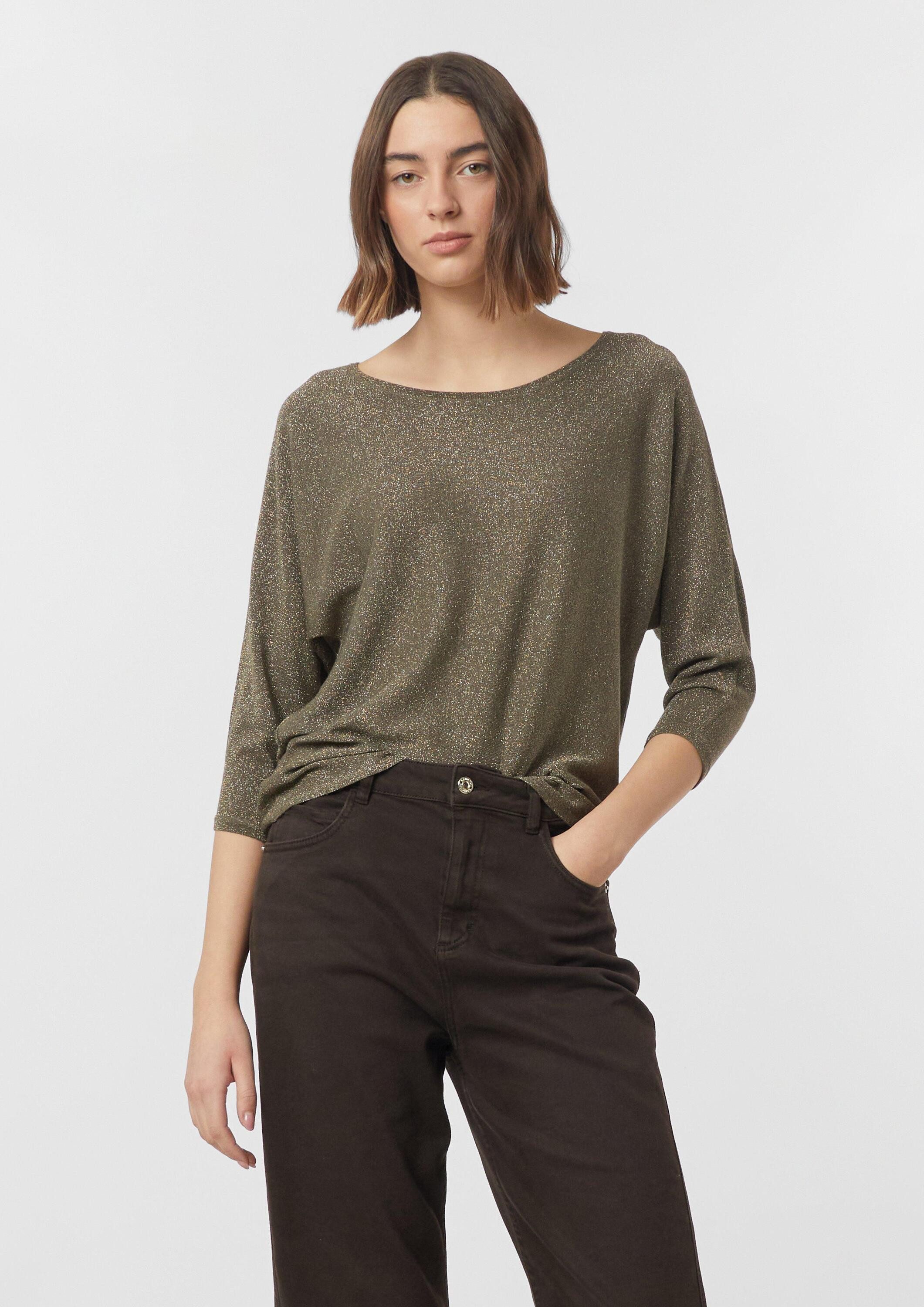 comma Longpullover Strickpullover Feinstrickpullover mit Glitzergarn und 3/4 Arm