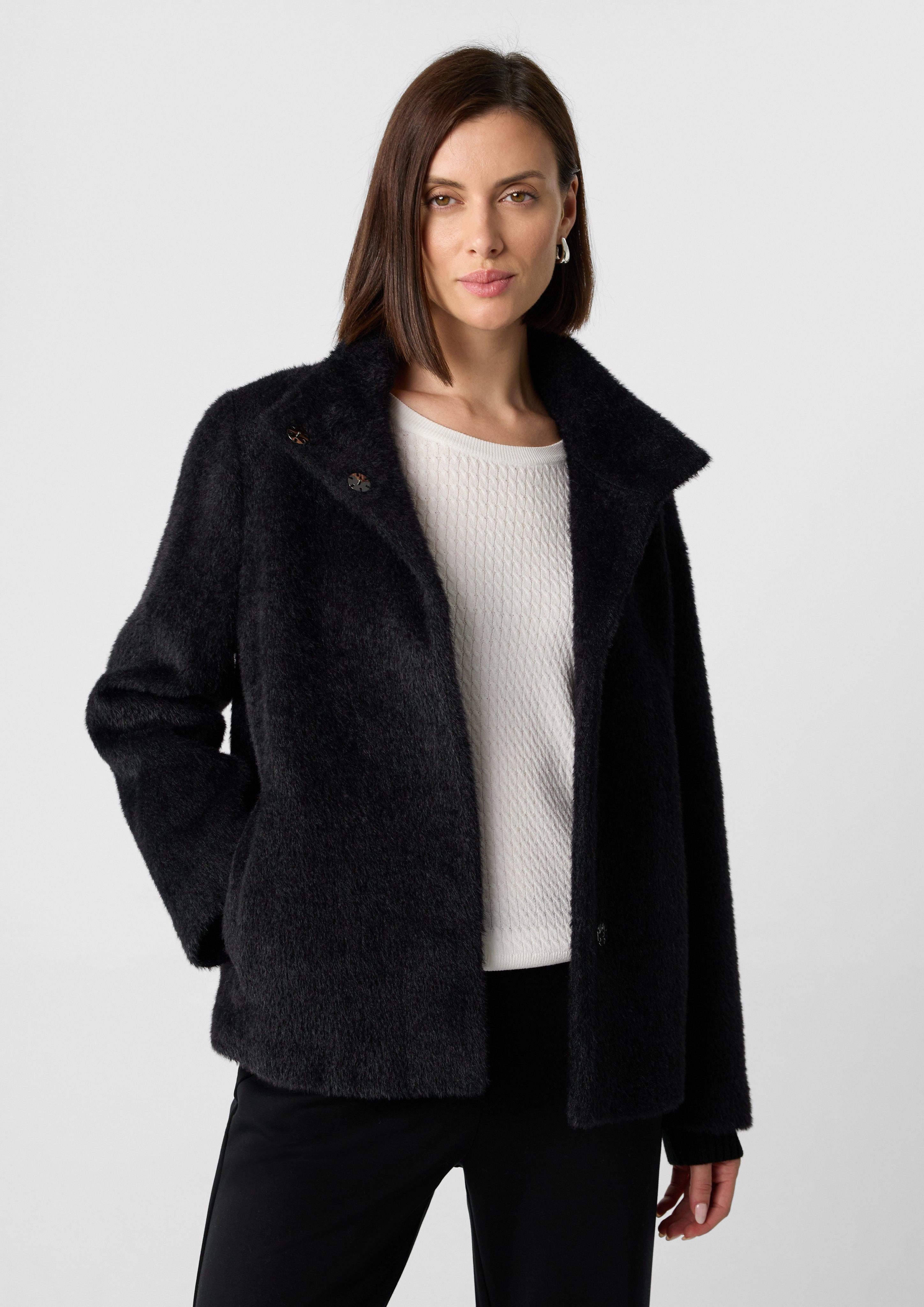 Kurzjacke Teddy-Jacke mit Strickkragen und verdeckter Knopfleiste