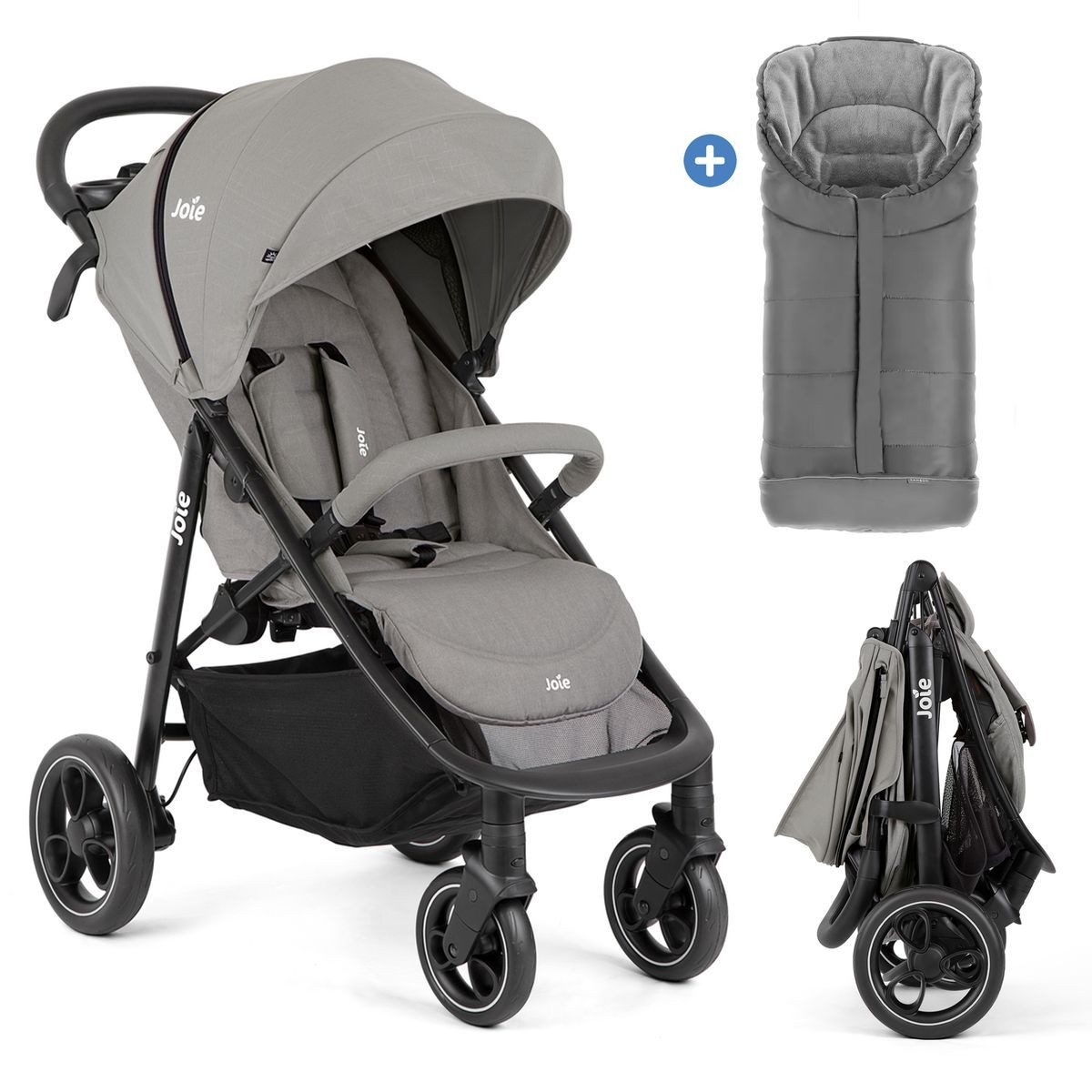 Joie Kinder-Buggy Litetrax - Pebble, Sportwagen mit Fußsack, Liegefunktion & Einhand-Faltung bis 22 kg