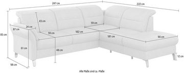 sit&more Ecksofa Grenoble L-Form, Federkern, wahlweise mit Bettfunktion, Stauraum, Armteilverstellung