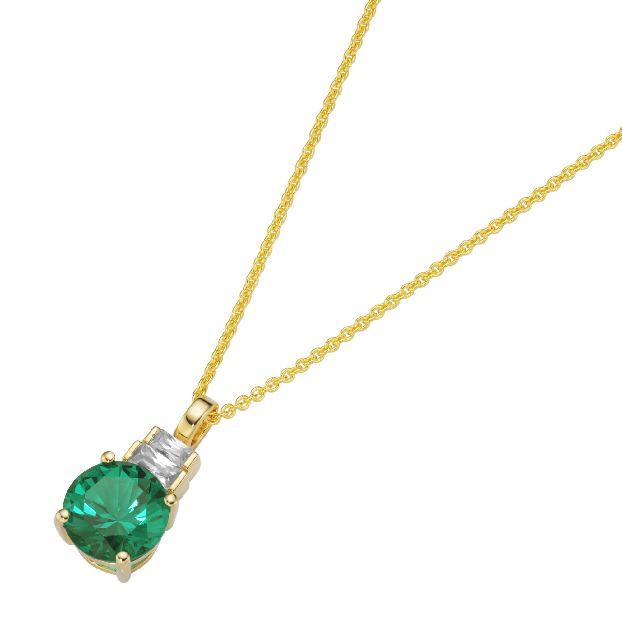 Kette mit Anhänger mit Anhänger, Zirkonia + Kristallstein, vergoldet, Silber 925