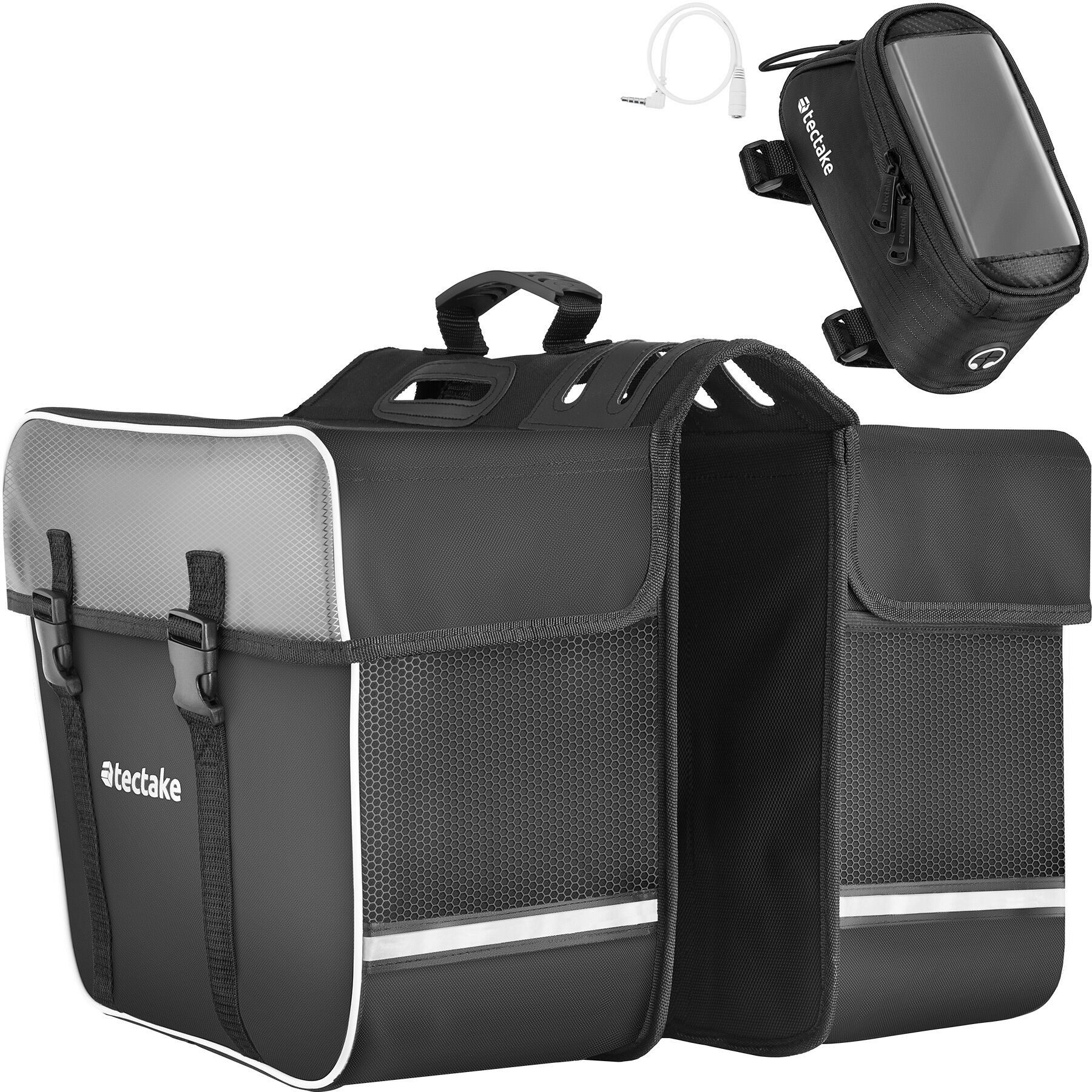 tectake Fahrradtasche Set Fahrradtasche Georg und Fahrradrahmentasche, große Fahrradtasche mit 2 Fächern