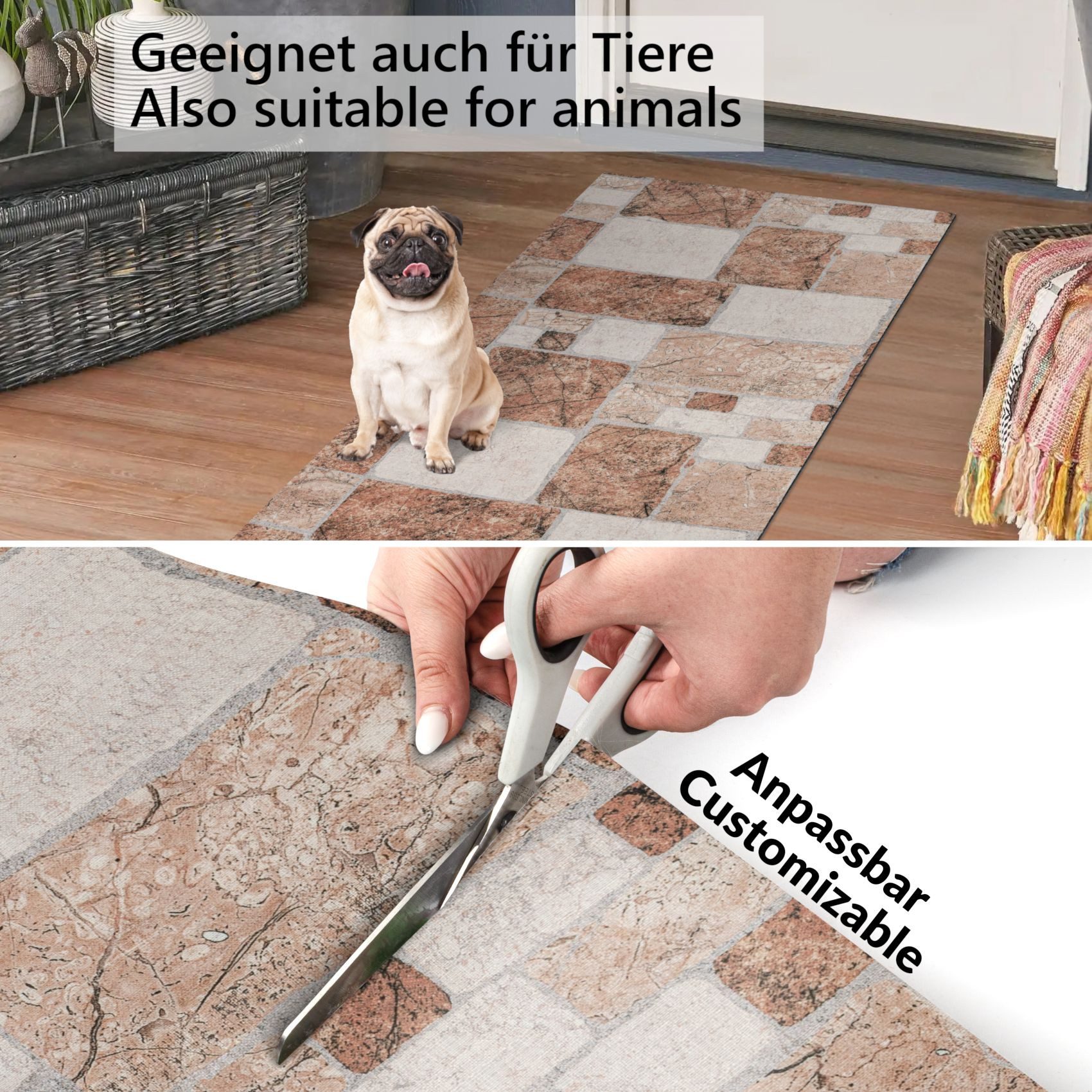 ANRO Küchenläufer RANNA Hochwertig Küchenteppich Teppich Textil, Eckig, Bodenläufer 100x65cm Granit Braun pflegeleicht – Bild 4 von 5