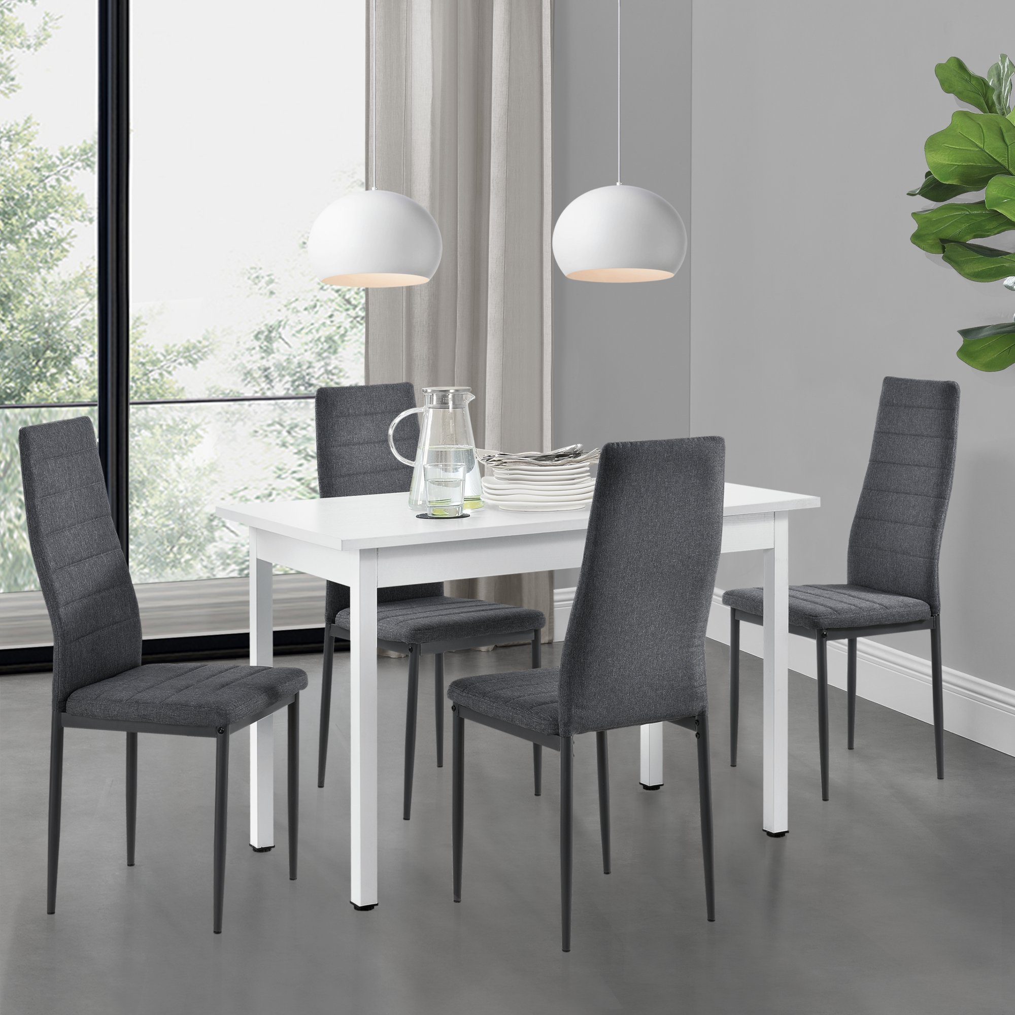 en.casa Essgruppe, (Set, 5-tlg., Esstisch mit 120x60 4 grau - Küchentisch weiß »Honningsvåg« weiß cm Polsterstuhl grau Stühlen)
