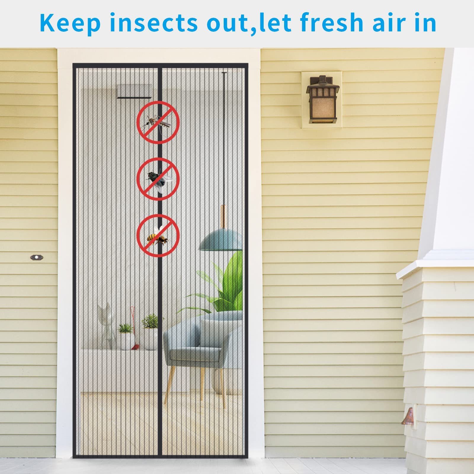 YOOdy~ Insektenschutz-Tür Fliegengitter Türvorhang Tür ohne Schwarz Magnetvorhang Bohren Insektenschutz